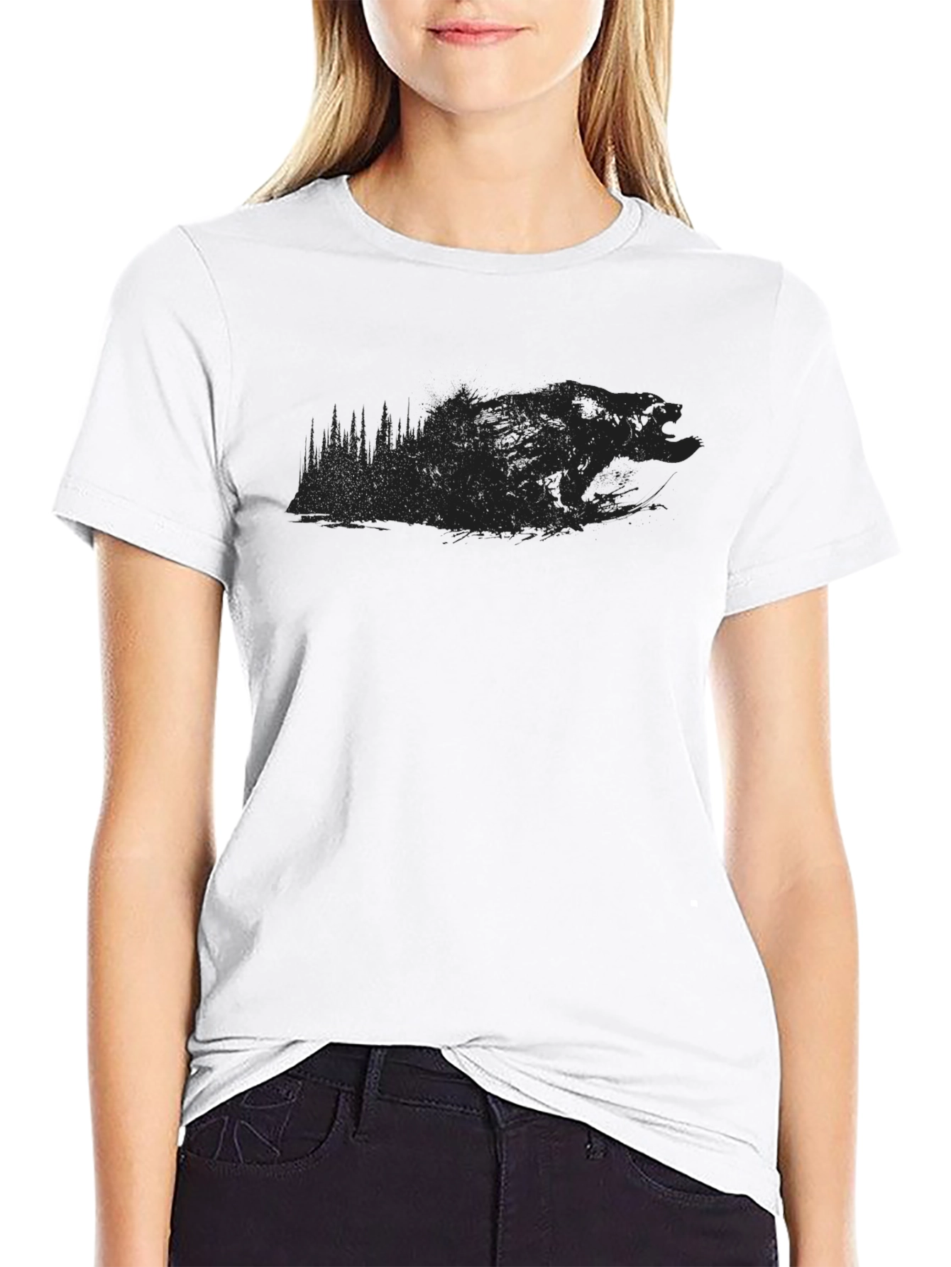 Mens Black Graphic T-Shirt - Bear Silhouette Design