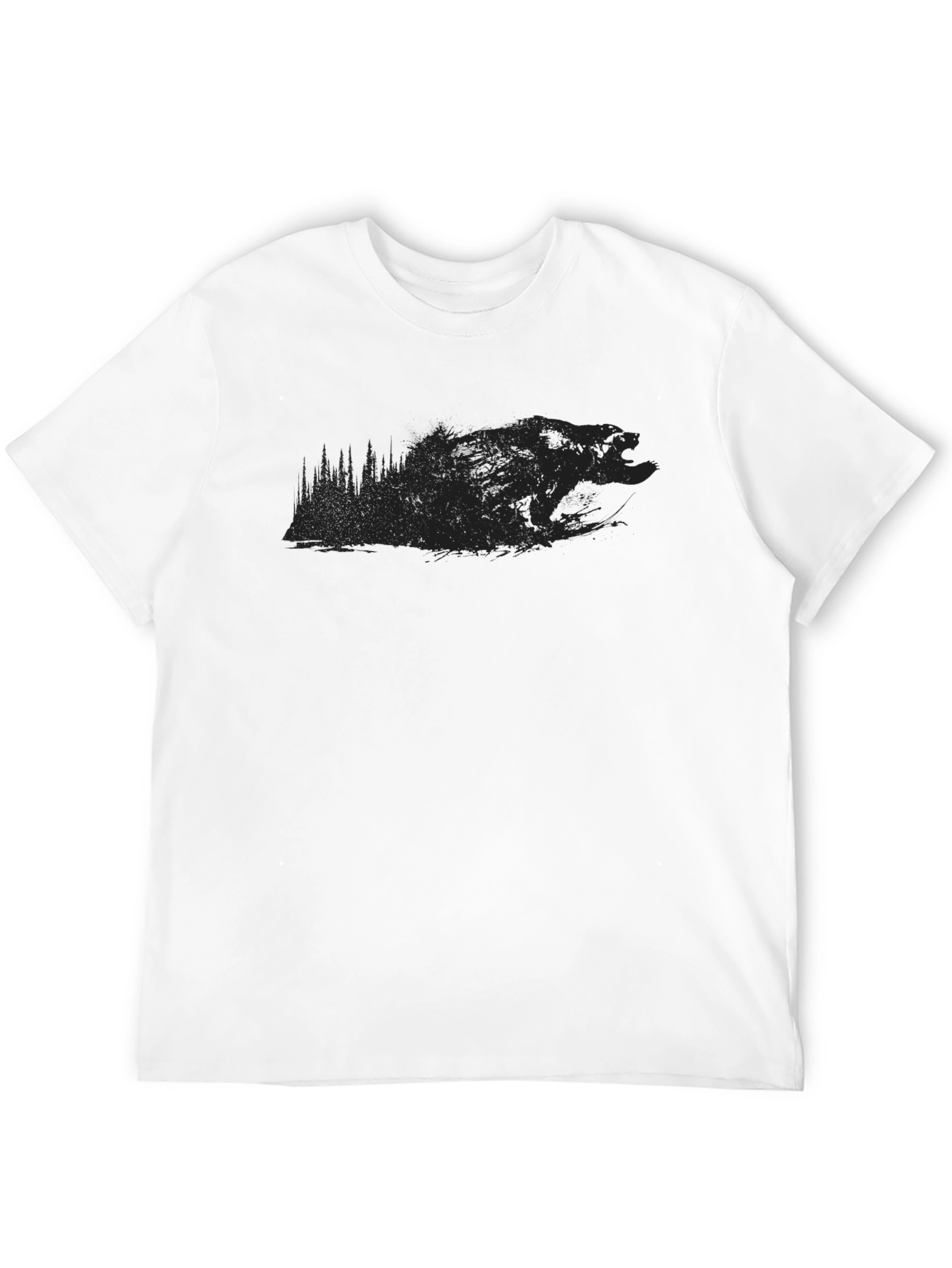 Mens Black Graphic T-Shirt - Bear Silhouette Design
