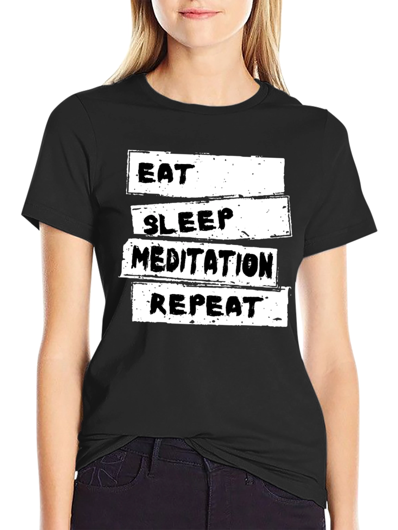 Eat Sleep Meditation Repeat Black T-Shirt
