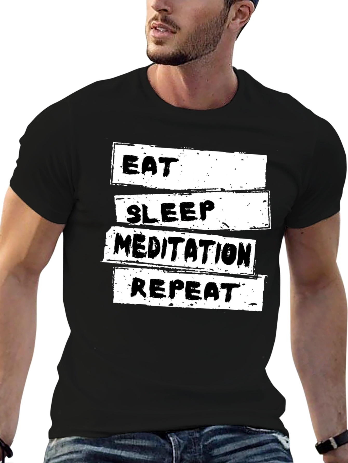 Eat Sleep Meditation Repeat Black T-Shirt