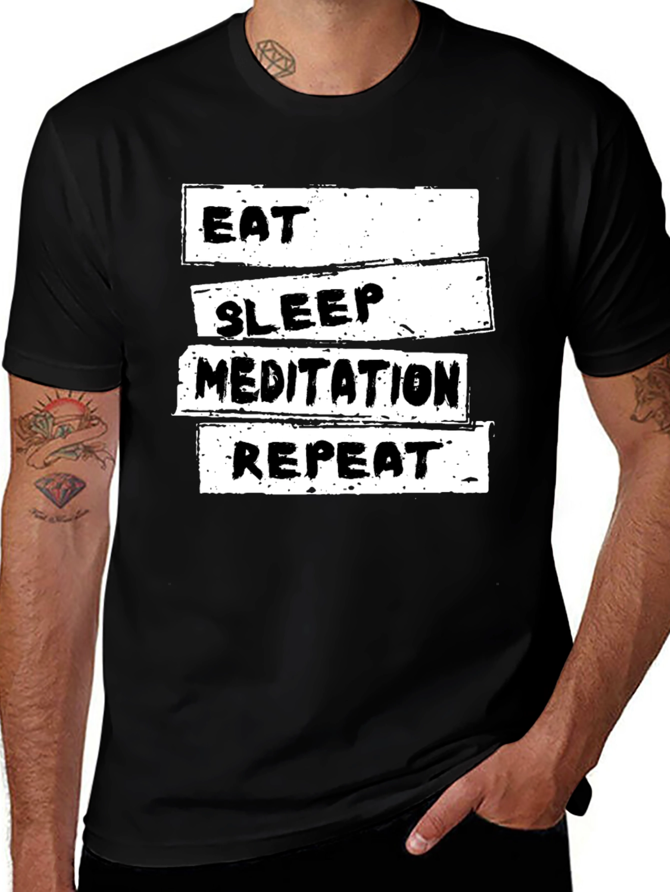 Eat Sleep Meditation Repeat Black T-Shirt