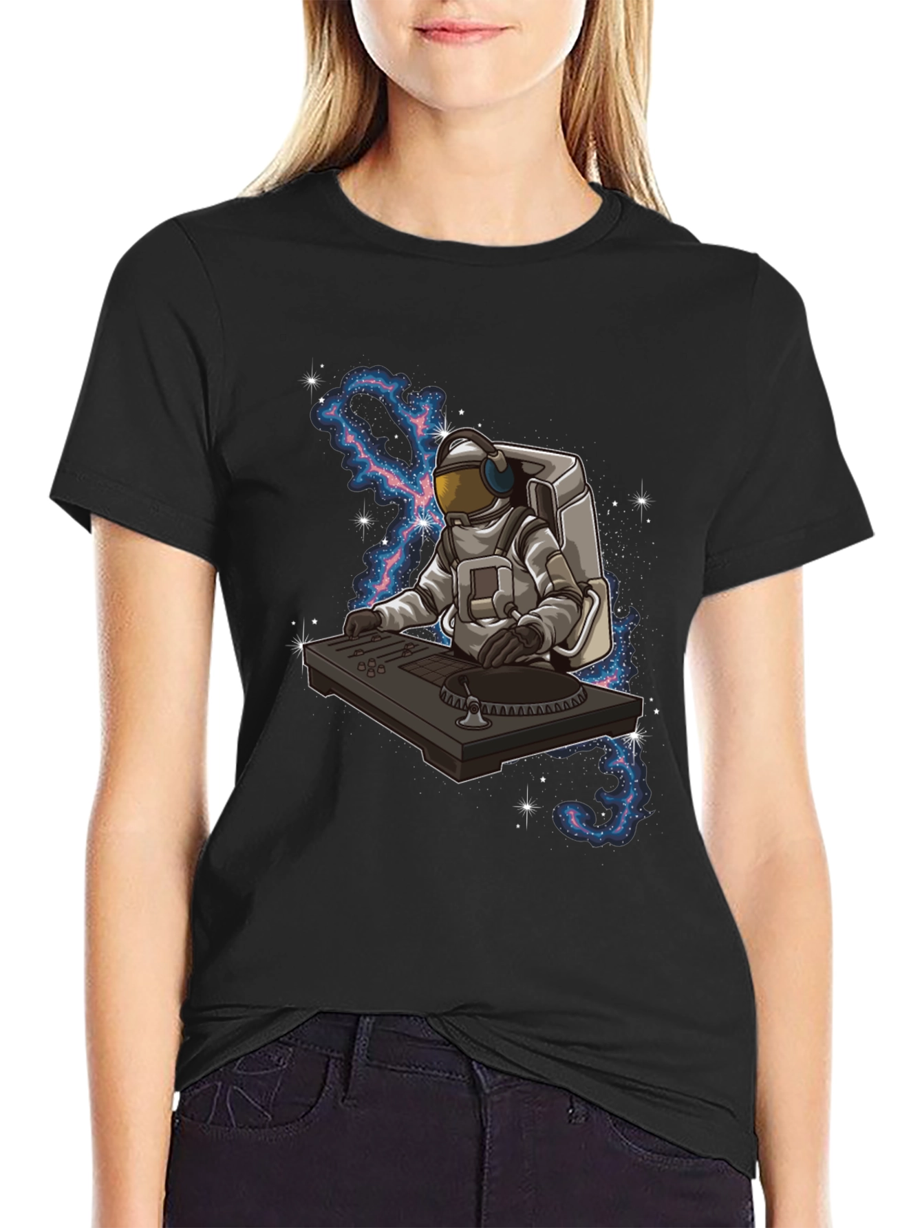 DJ Astronaut Graphic Tee - Black Cotton Blend