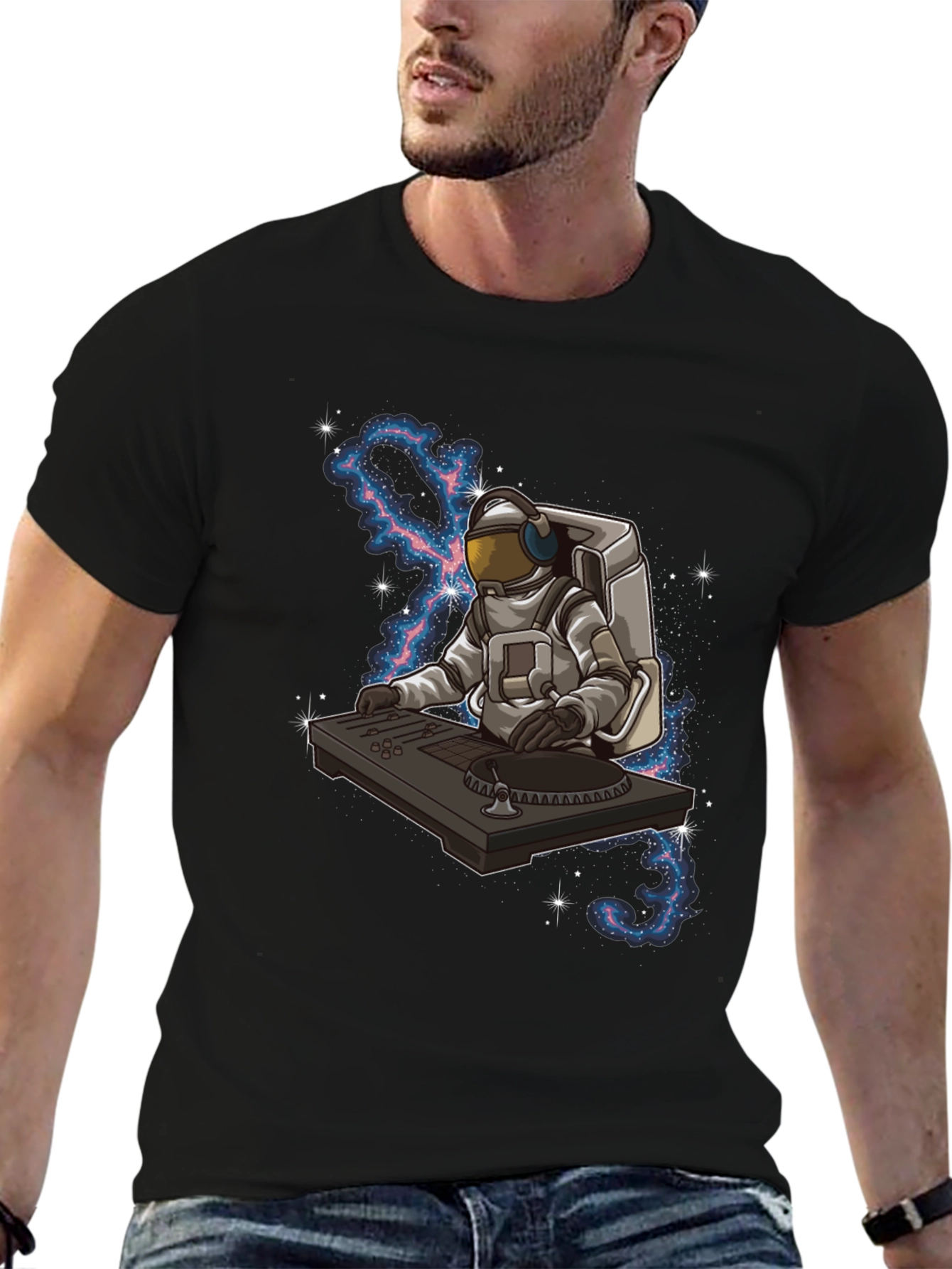 DJ Astronaut Graphic Tee - Black Cotton Blend