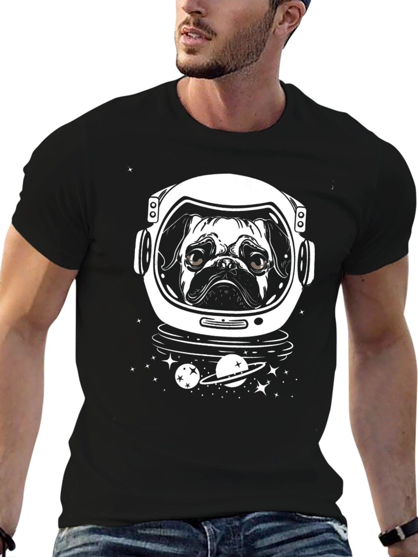 Pug Astronaut Black T-Shirt
