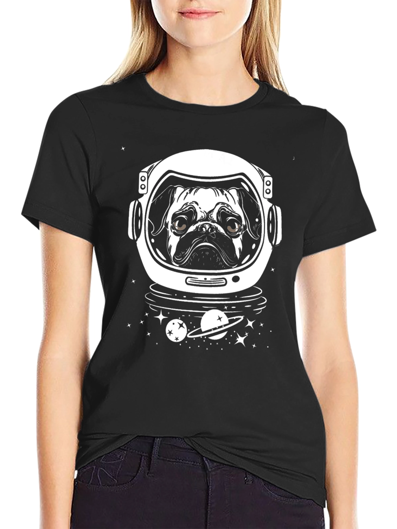 Pug Astronaut Black T-Shirt