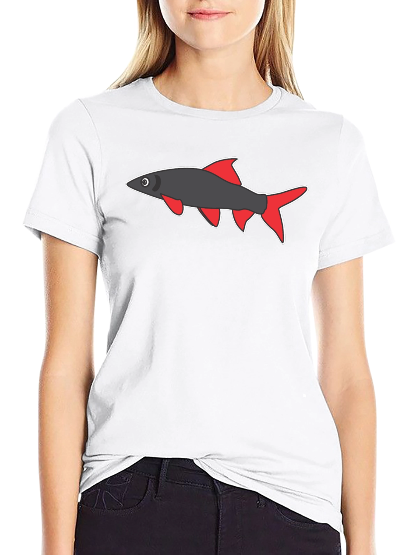 Black Tee with Cartoon Fish
