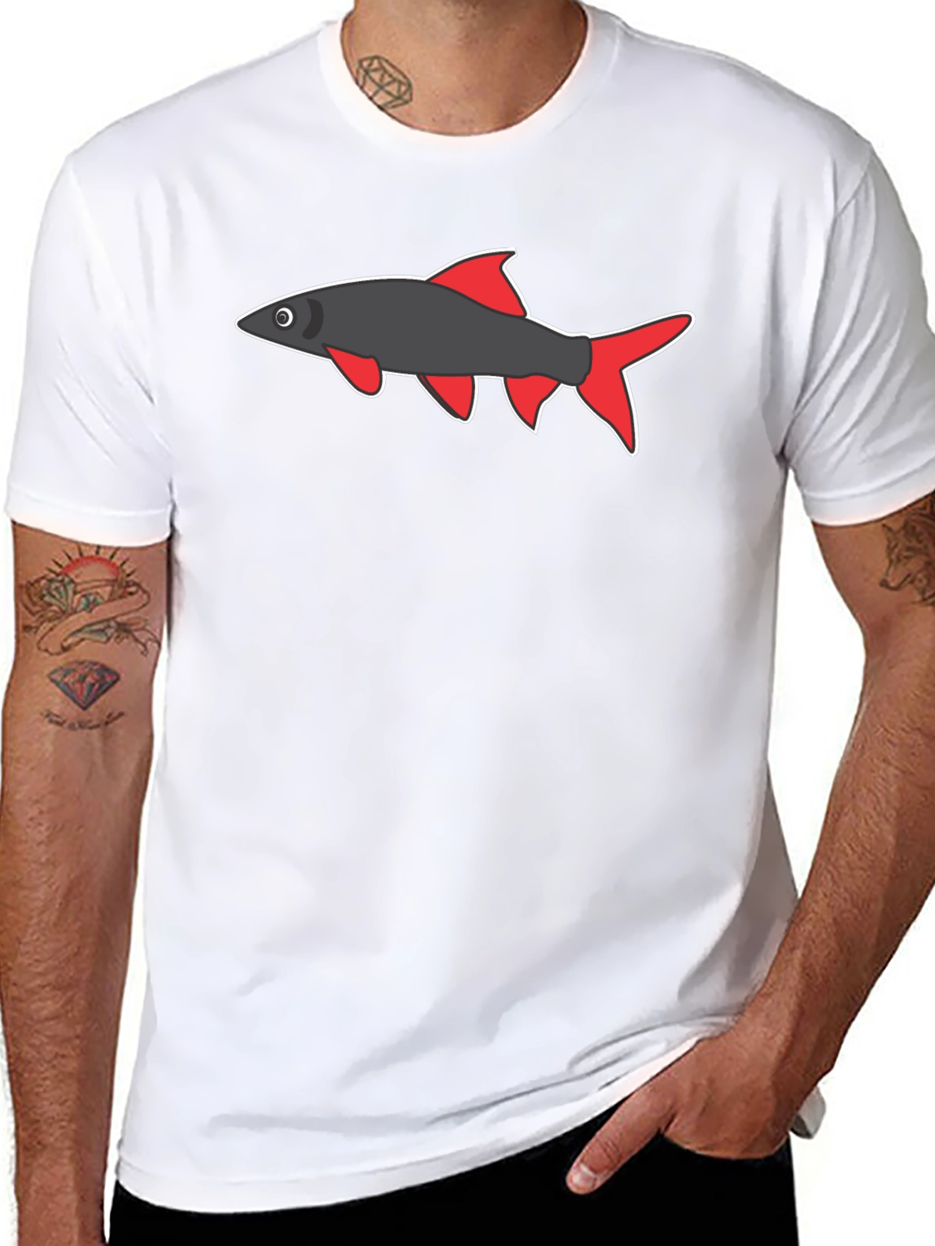 Black Tee with Cartoon Fish