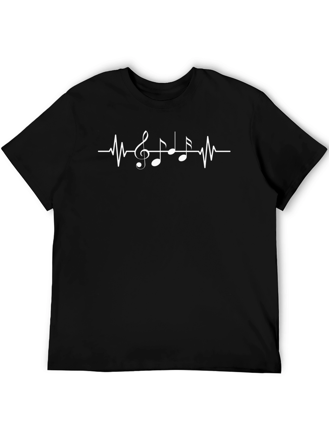 Musical Heartbeat Graphic Tee - Black Cotton T-Shirt