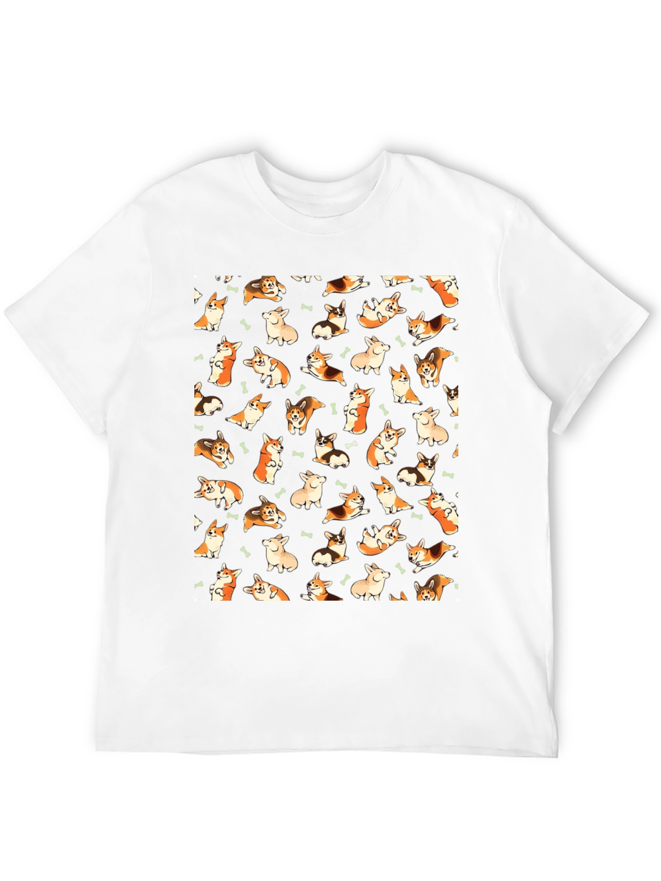 Corgi Dog Pattern Black T-Shirt