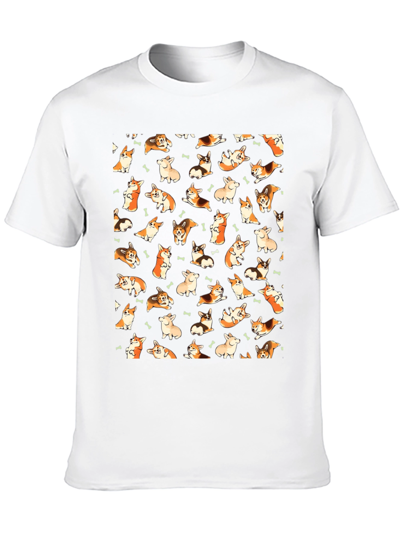Corgi Dog Pattern Black T-Shirt