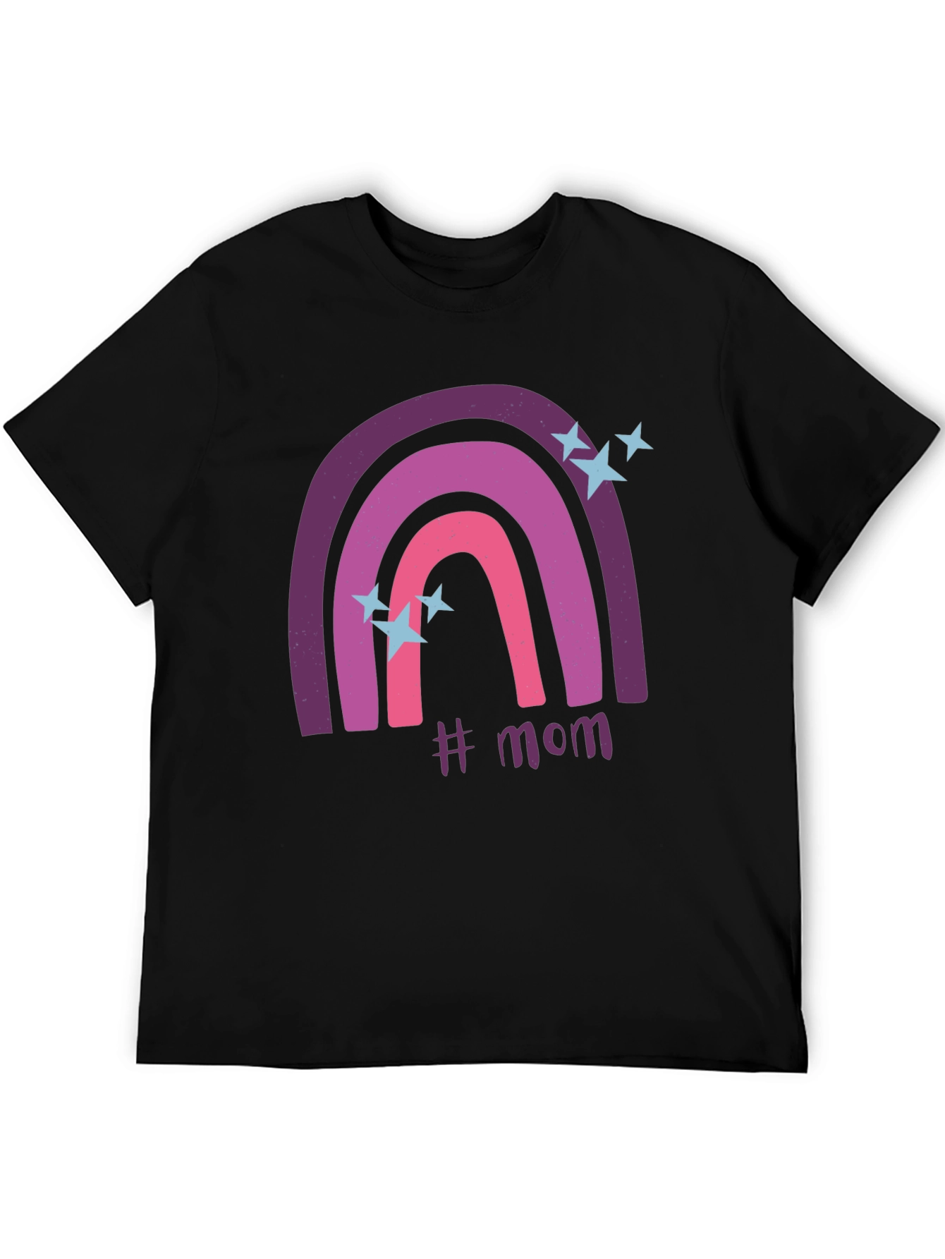 Trendy #Mom Rainbow Graphic Tee - Black Cotton T-Shirt