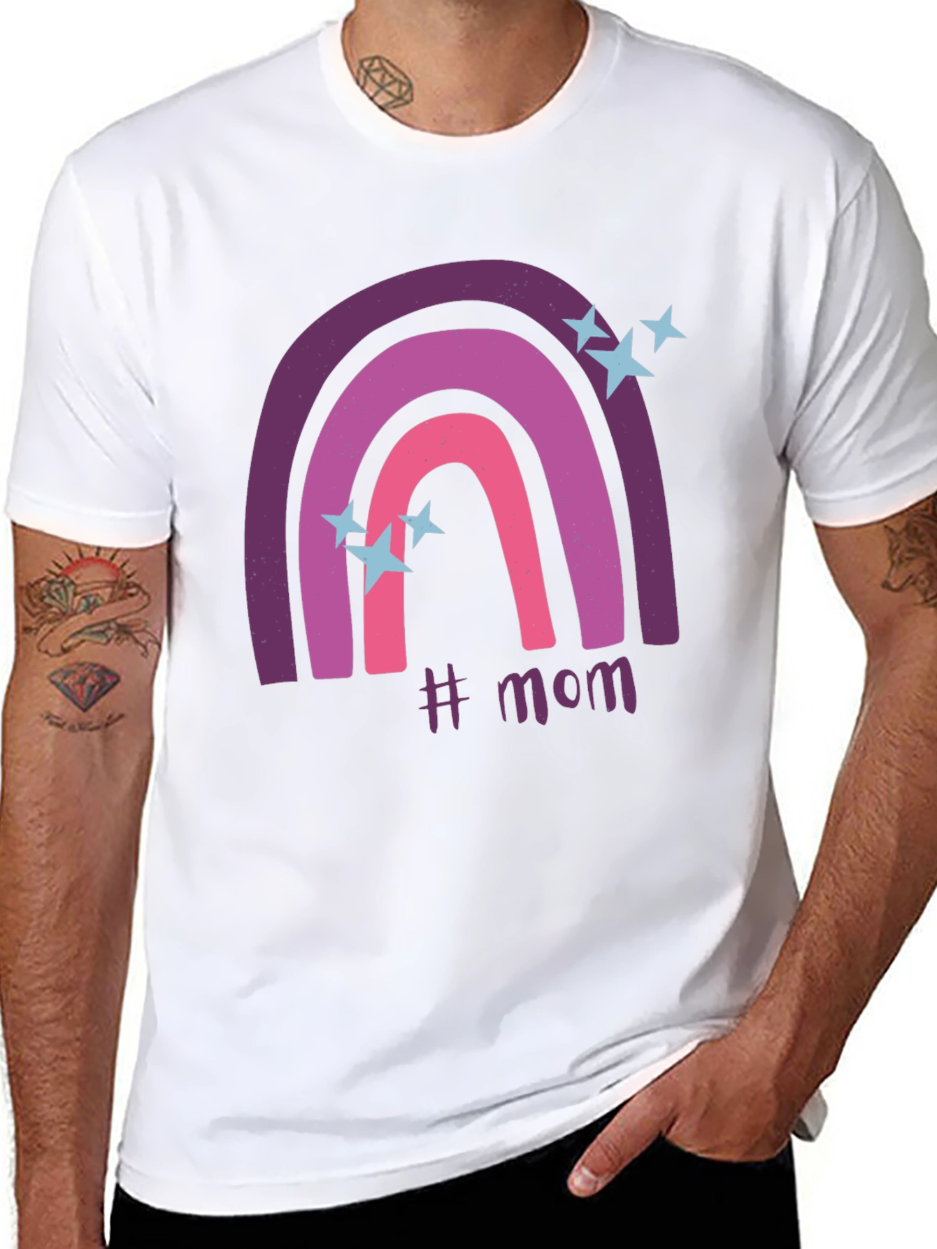 Trendy #Mom Rainbow Graphic Tee - Black Cotton T-Shirt