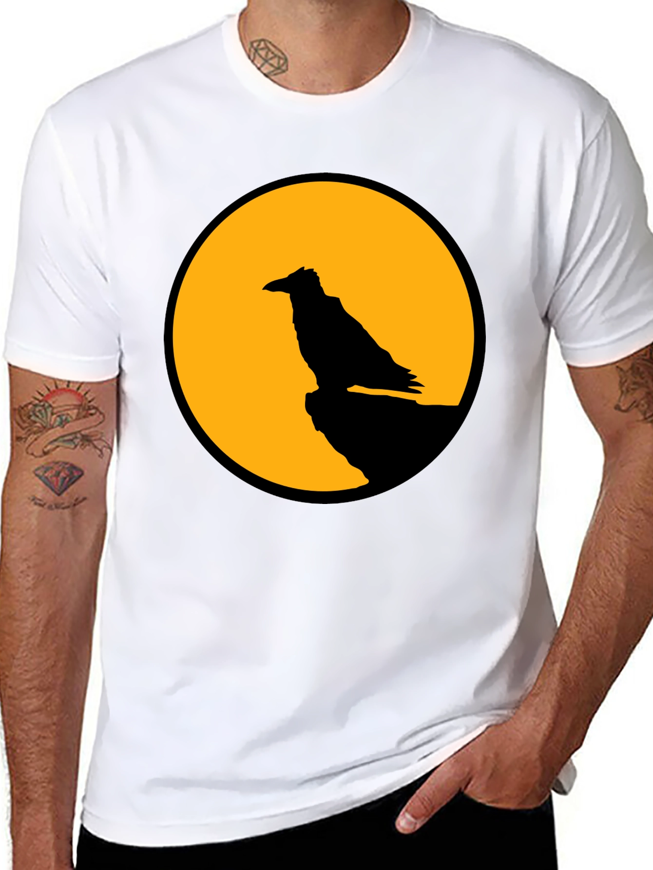 Raven Moon Graphic Tee - Black Cotton T-Shirt