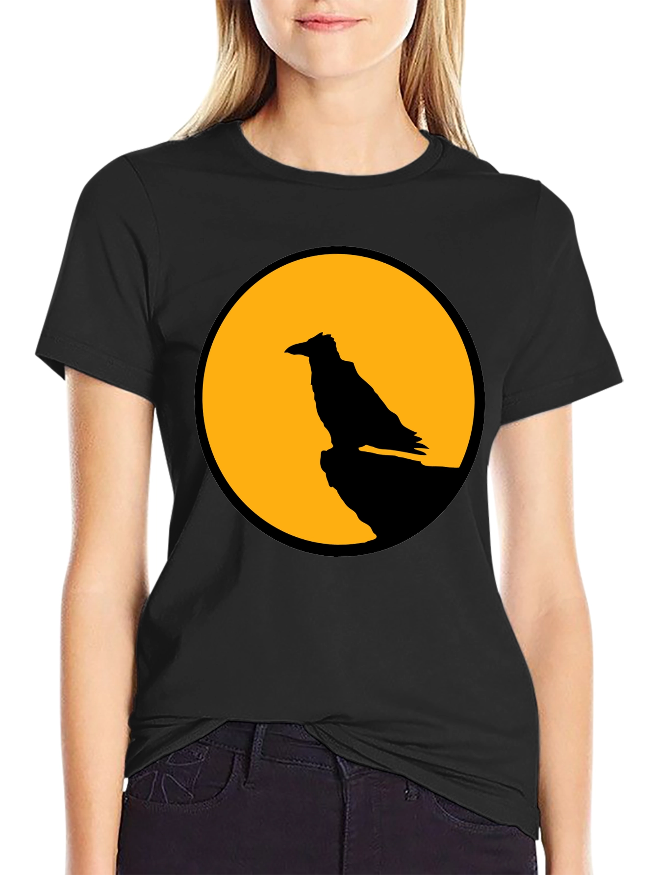 Raven Moon Graphic Tee - Black Cotton T-Shirt