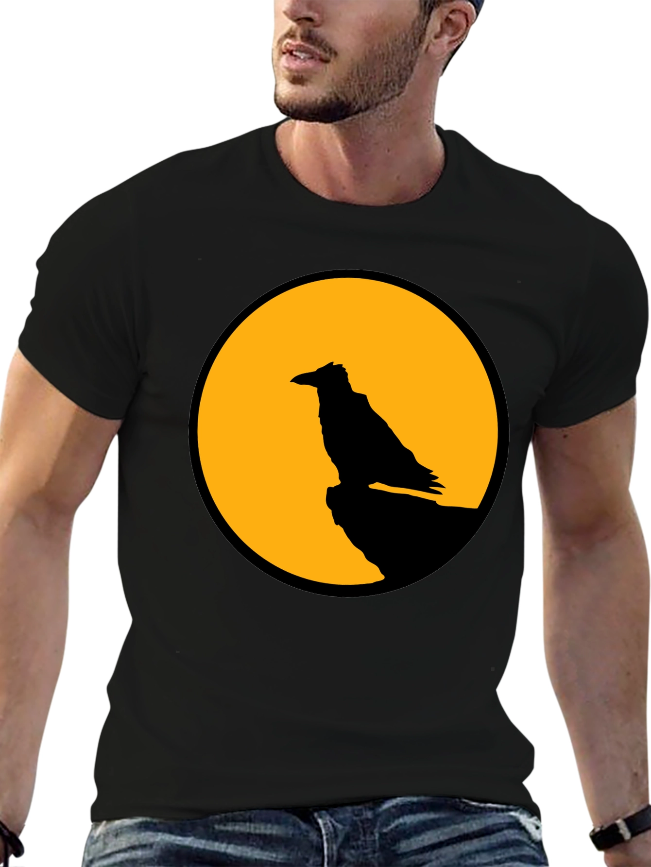 Raven Moon Graphic Tee - Black Cotton T-Shirt