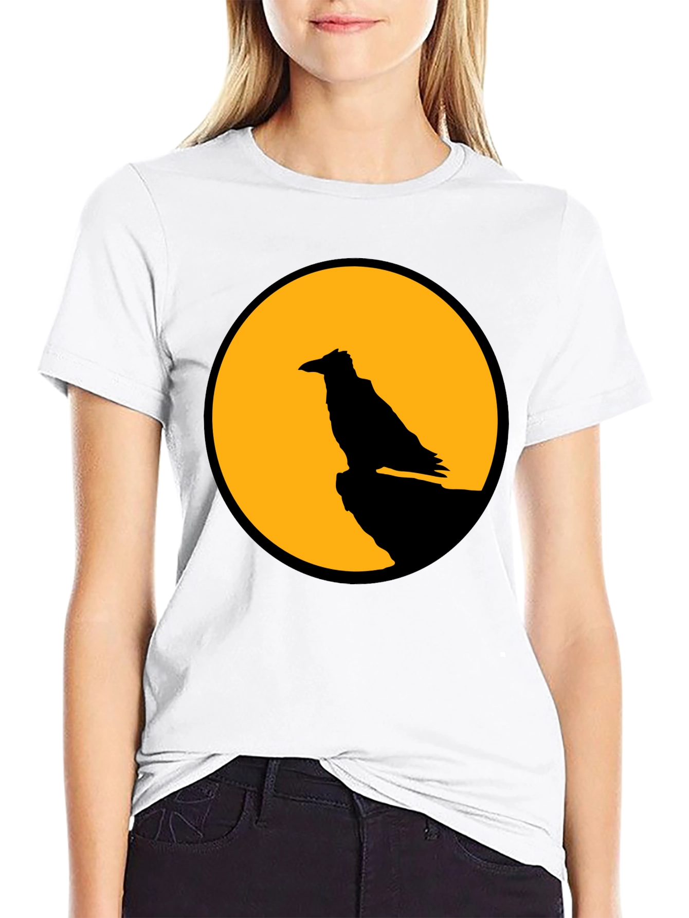 Raven Moon Graphic Tee - Black Cotton T-Shirt