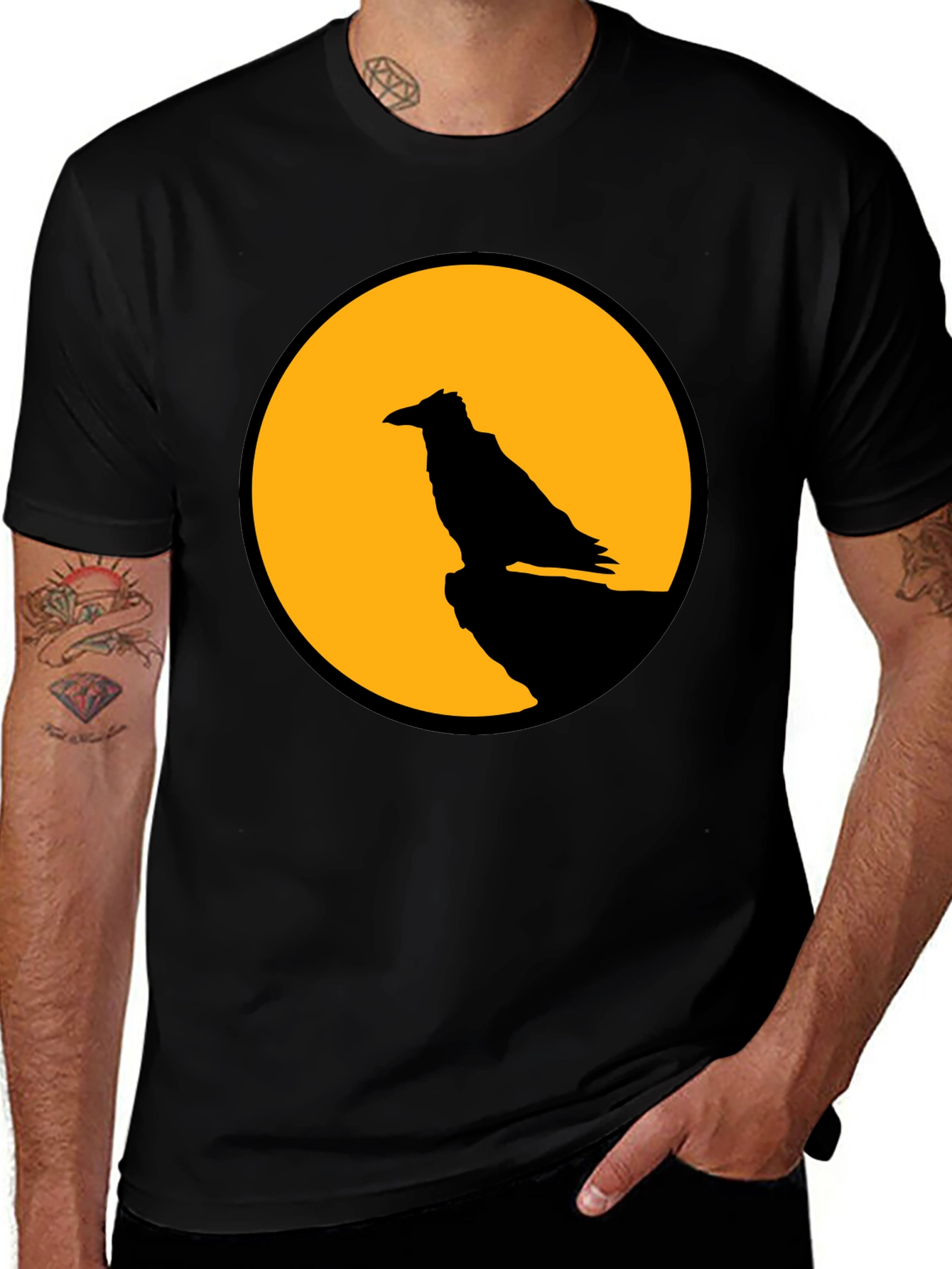 Raven Moon Graphic Tee - Black Cotton T-Shirt
