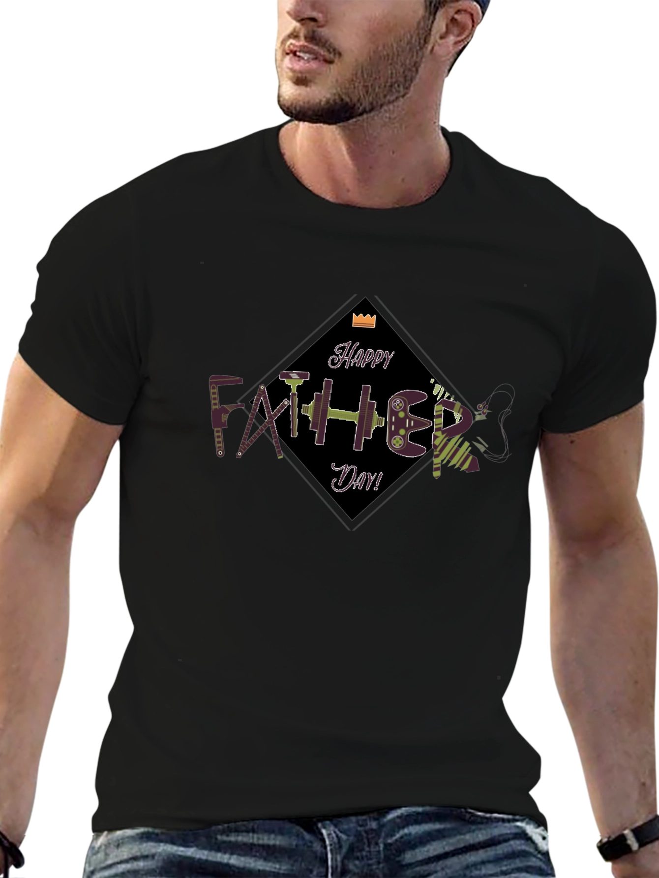 Happy Fathers Day Black Graphic Tee