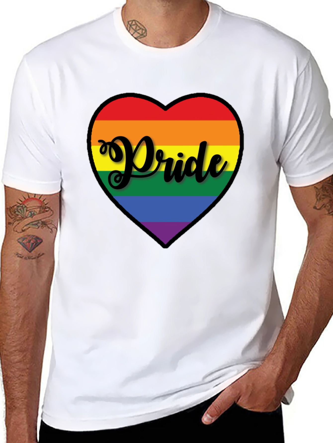 Pride Heart Graphic Tee - Black Cotton T-Shirt