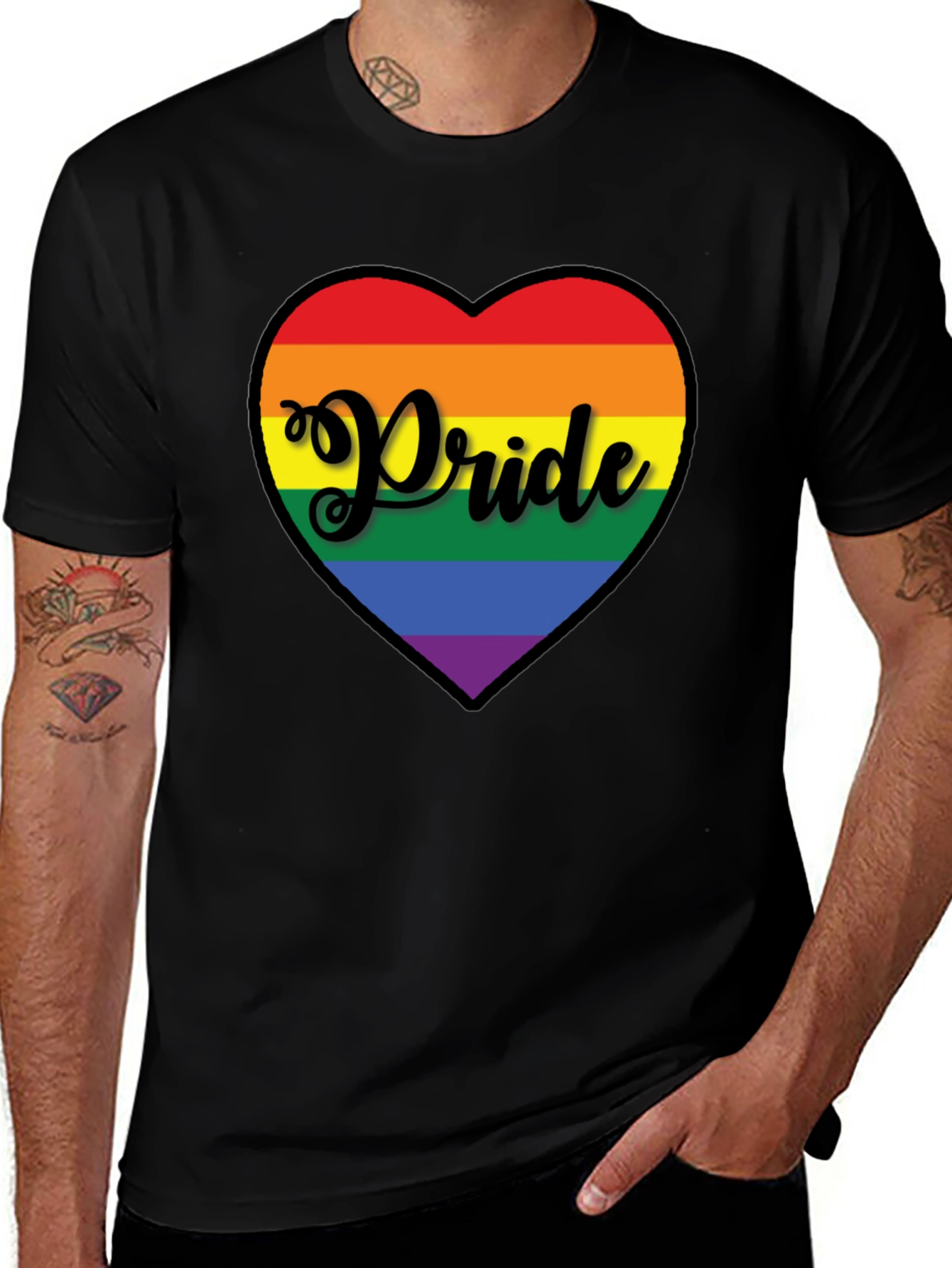 Pride Heart Graphic Tee - Black Cotton T-Shirt