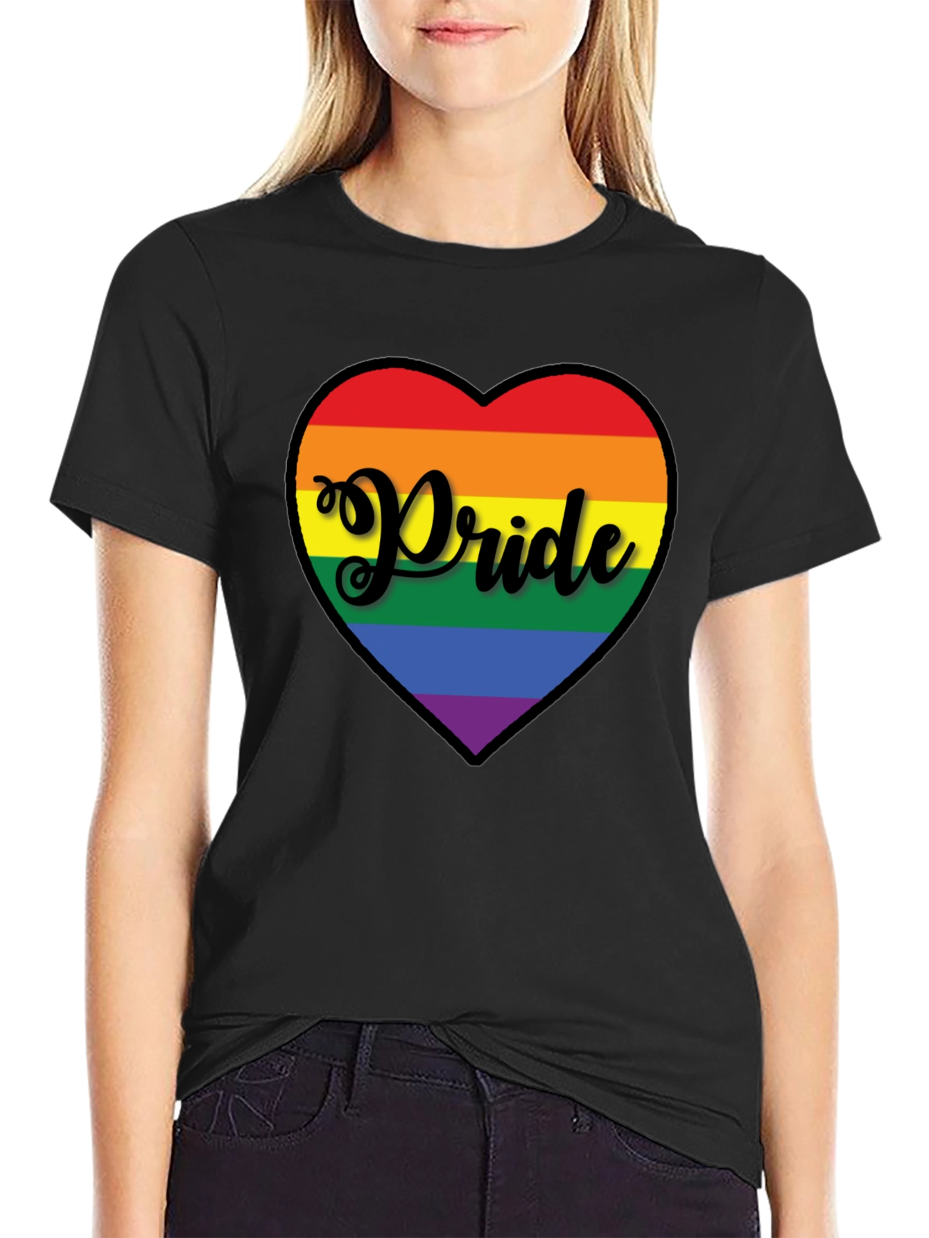 Pride Heart Graphic Tee - Black Cotton T-Shirt