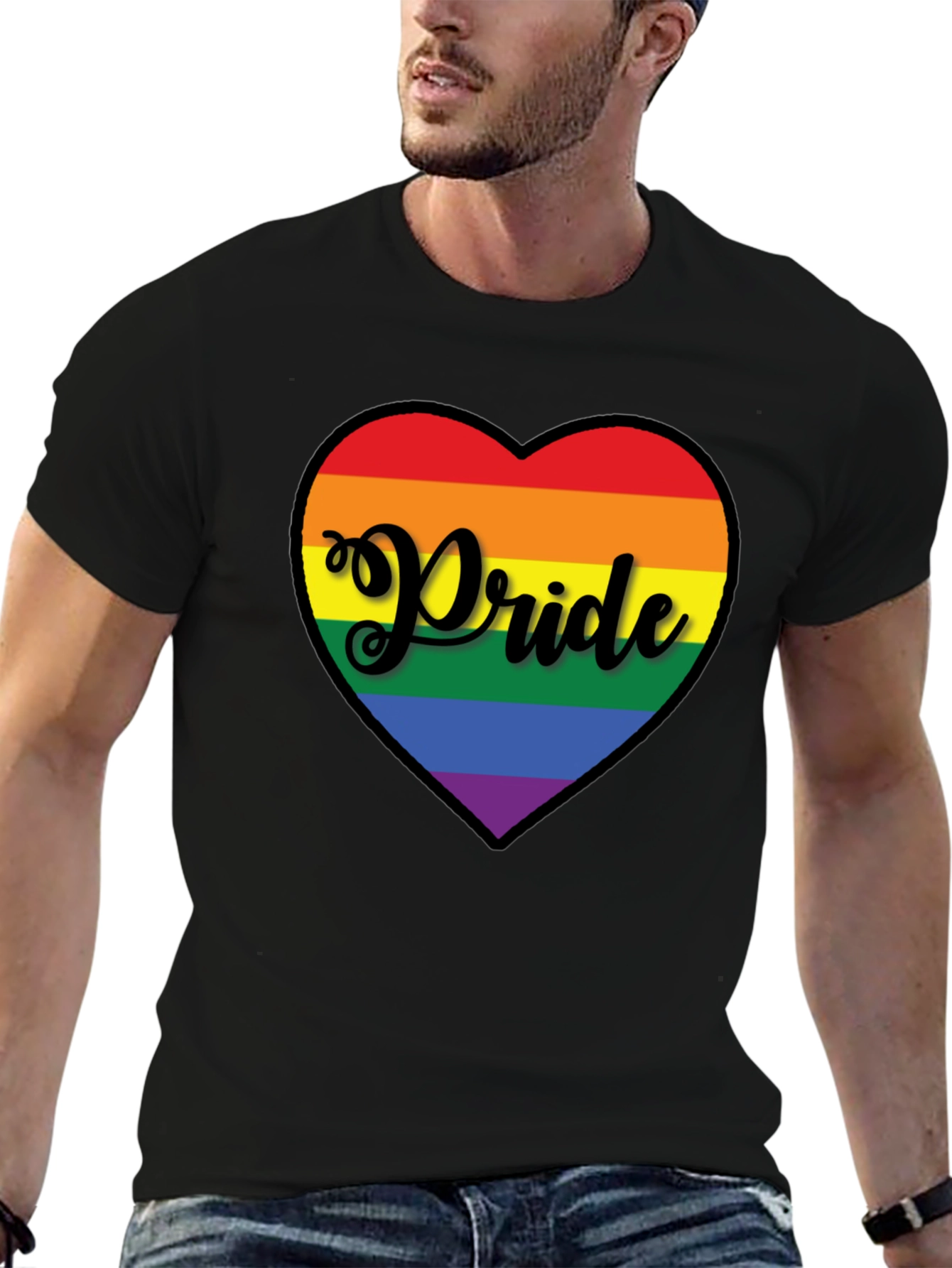 Pride Heart Graphic Tee - Black Cotton T-Shirt