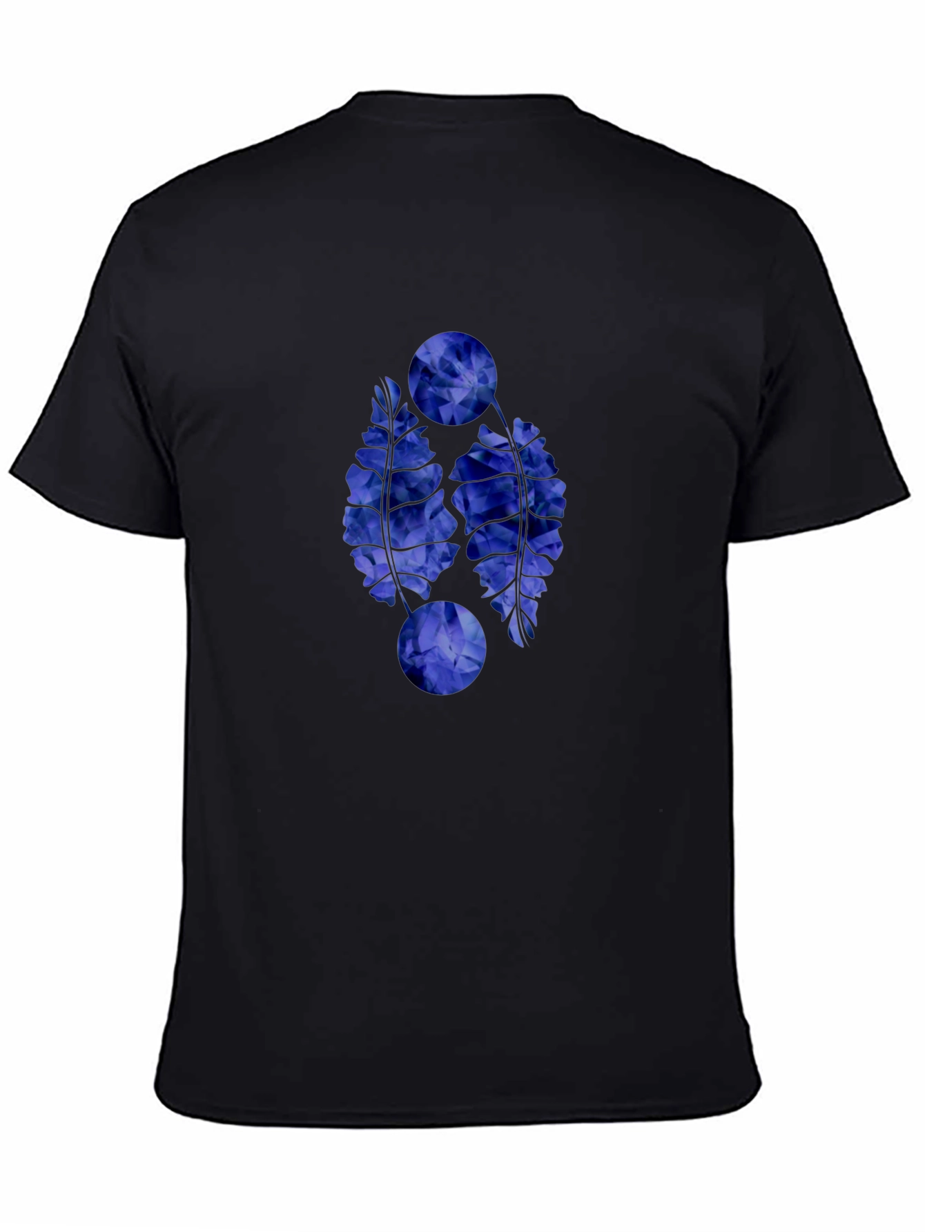 Abstract Blue Floral Graphic Print Black T-Shirt