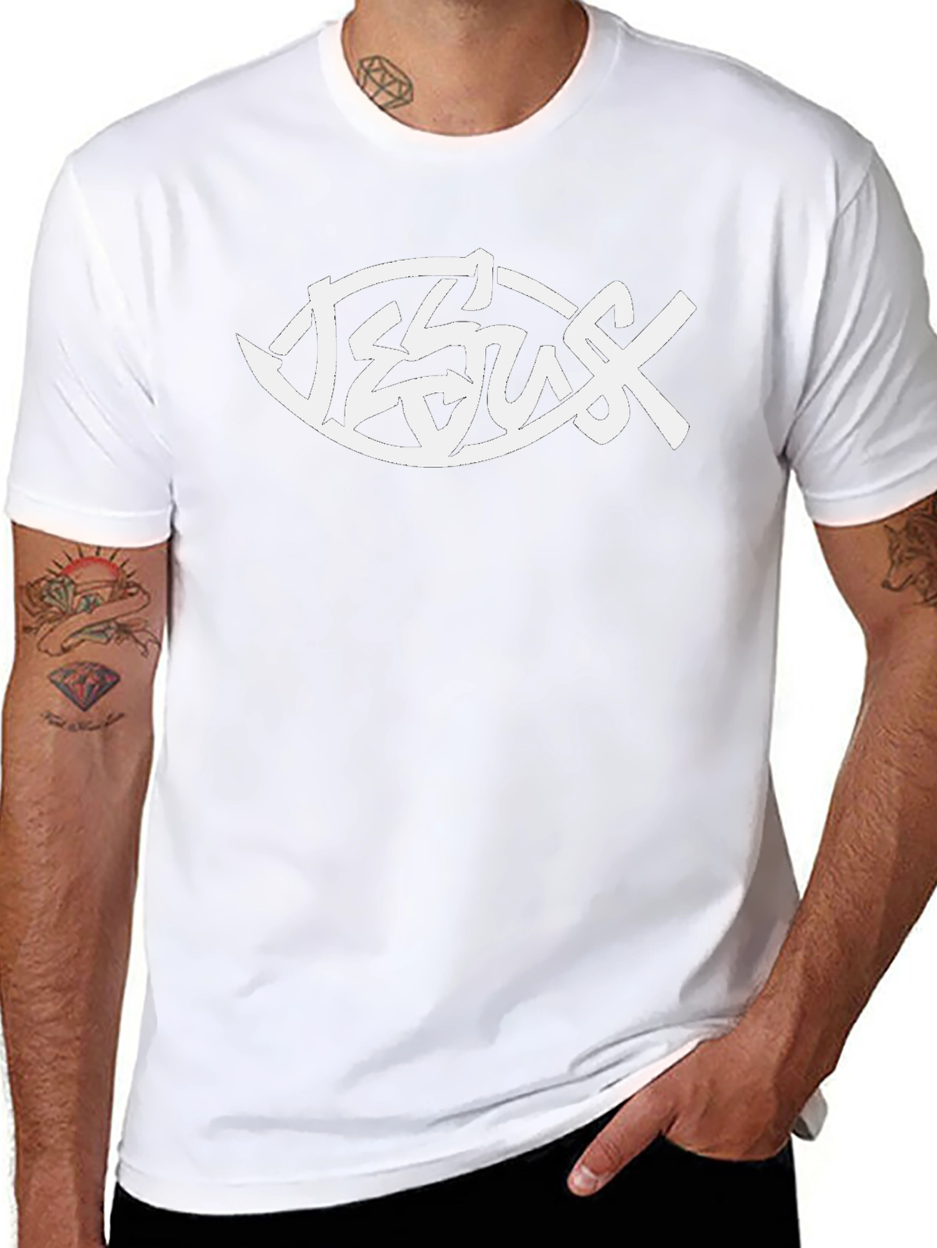 Jesus Fish Graphic T-Shirt - Black Christian Tee