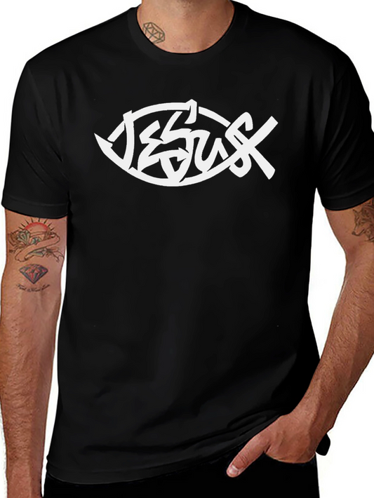 Jesus Fish Graphic T-Shirt - Black Christian Tee