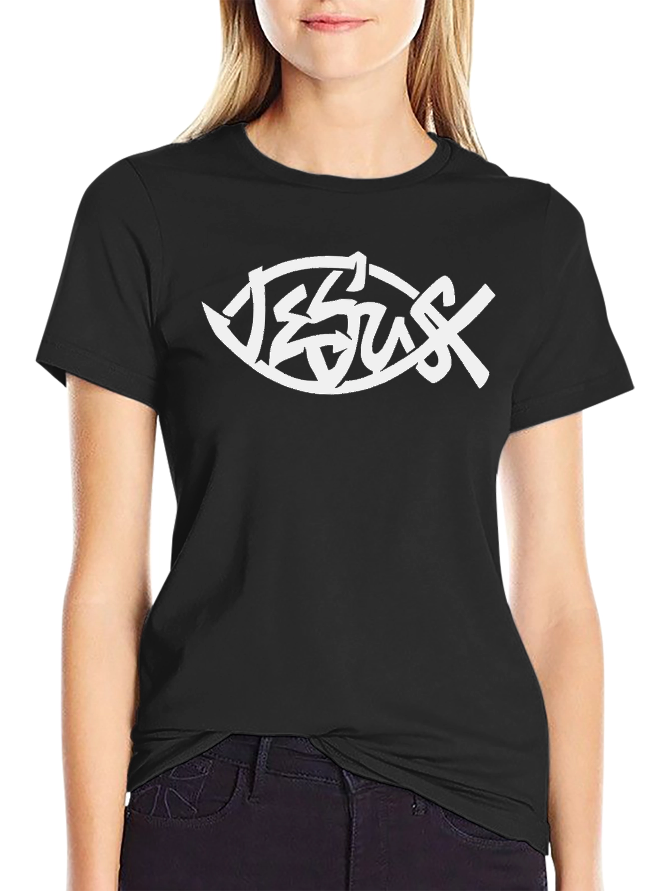 Jesus Fish Graphic T-Shirt - Black Christian Tee