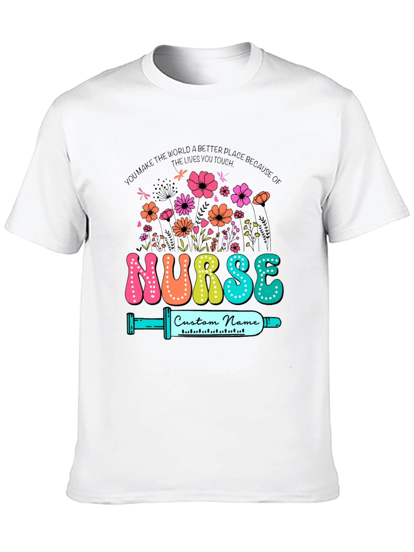 Floral Nurse Custom Name T-Shirt