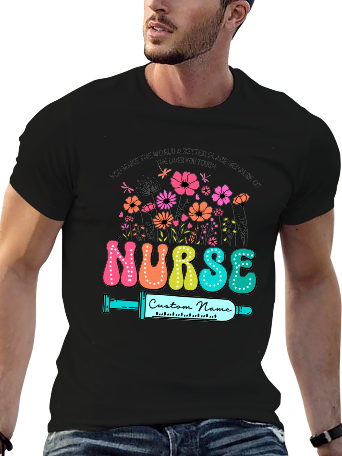 Floral Nurse Custom Name T-Shirt