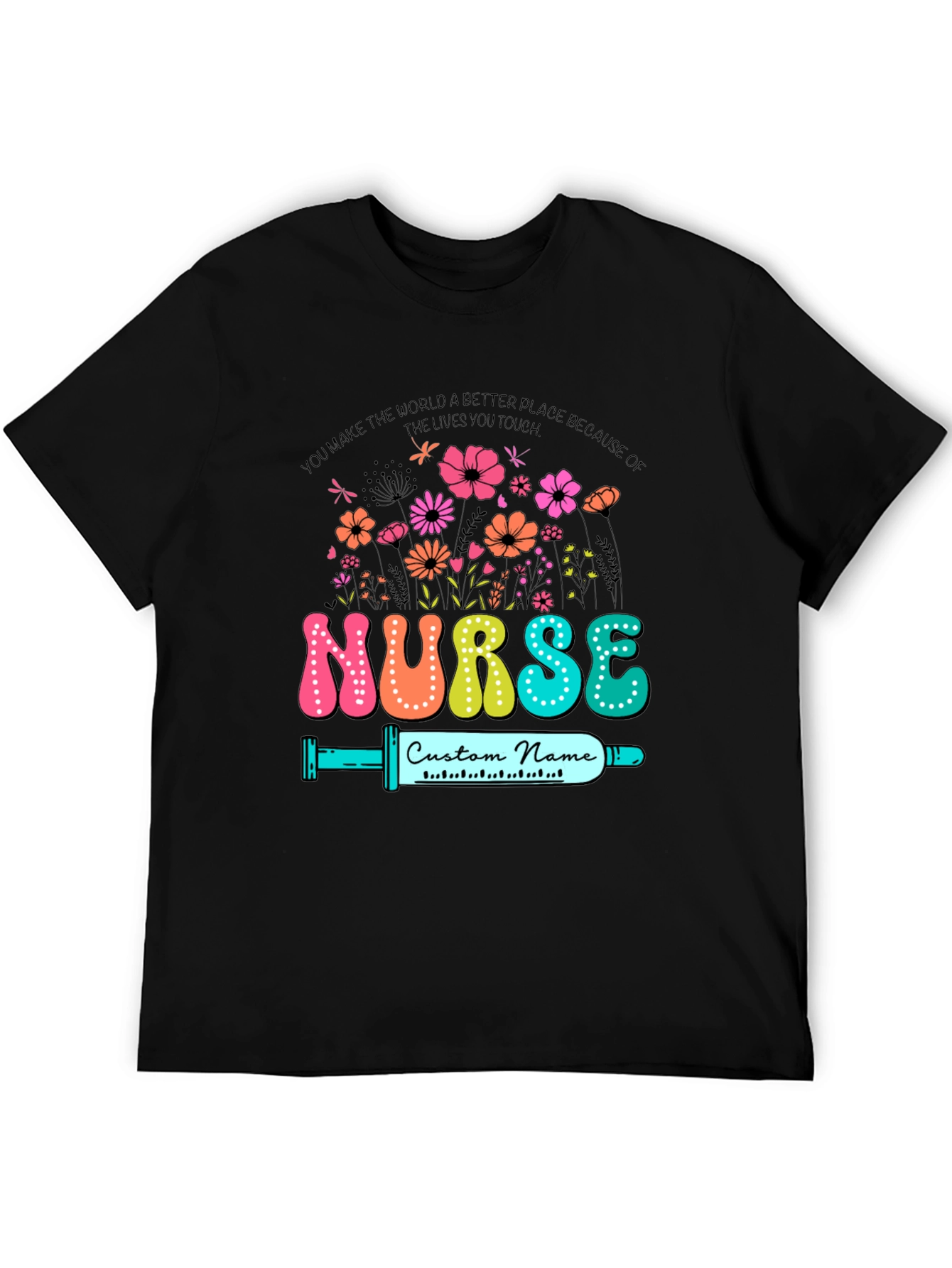 Floral Nurse Custom Name T-Shirt