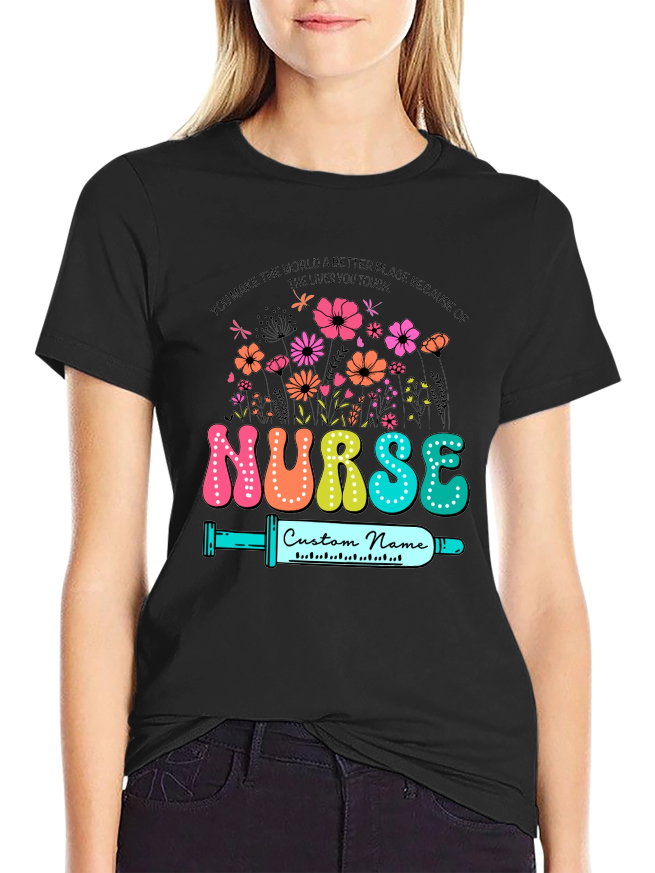 Floral Nurse Custom Name T-Shirt