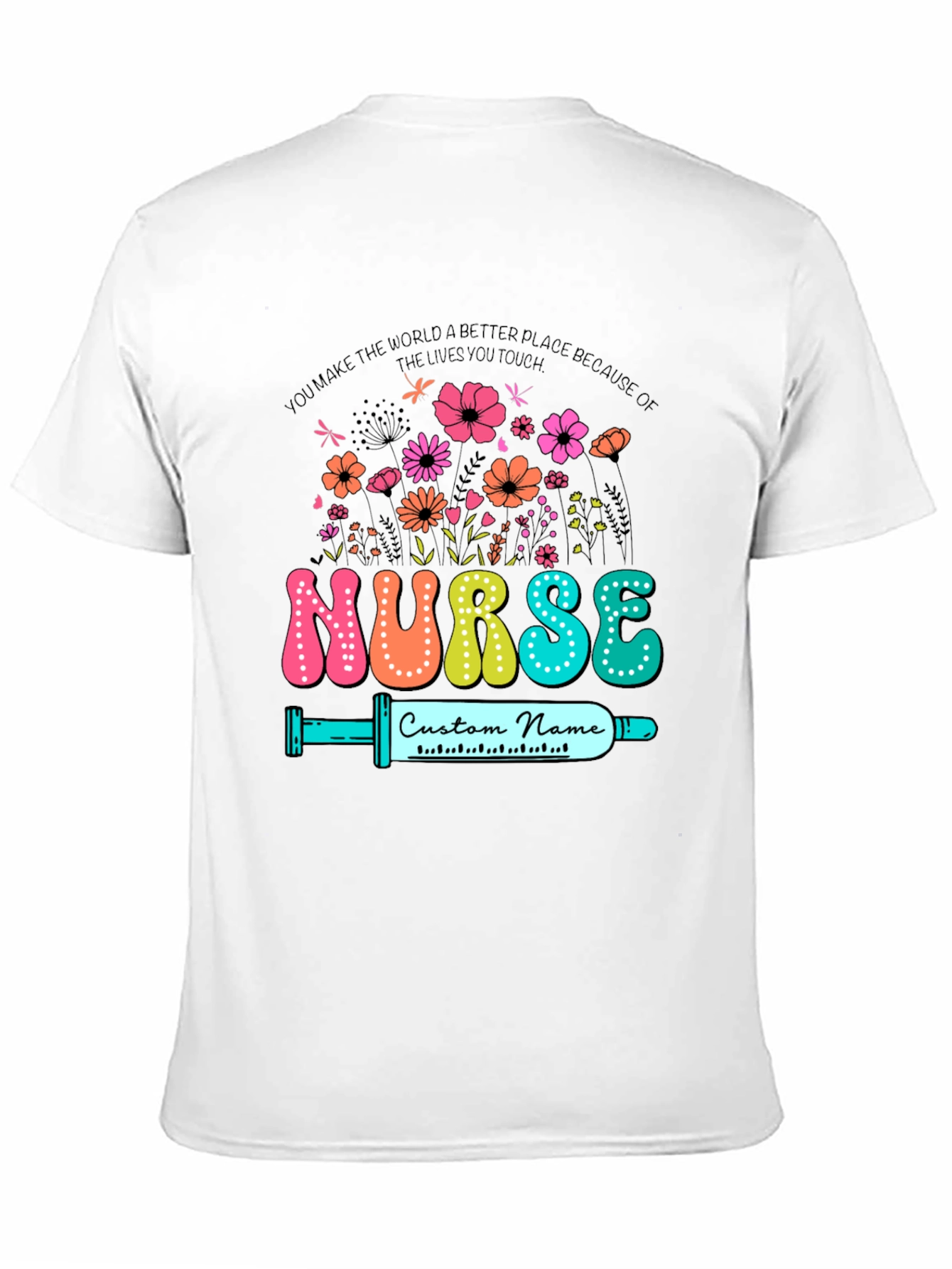 Floral Nurse Custom Name T-Shirt