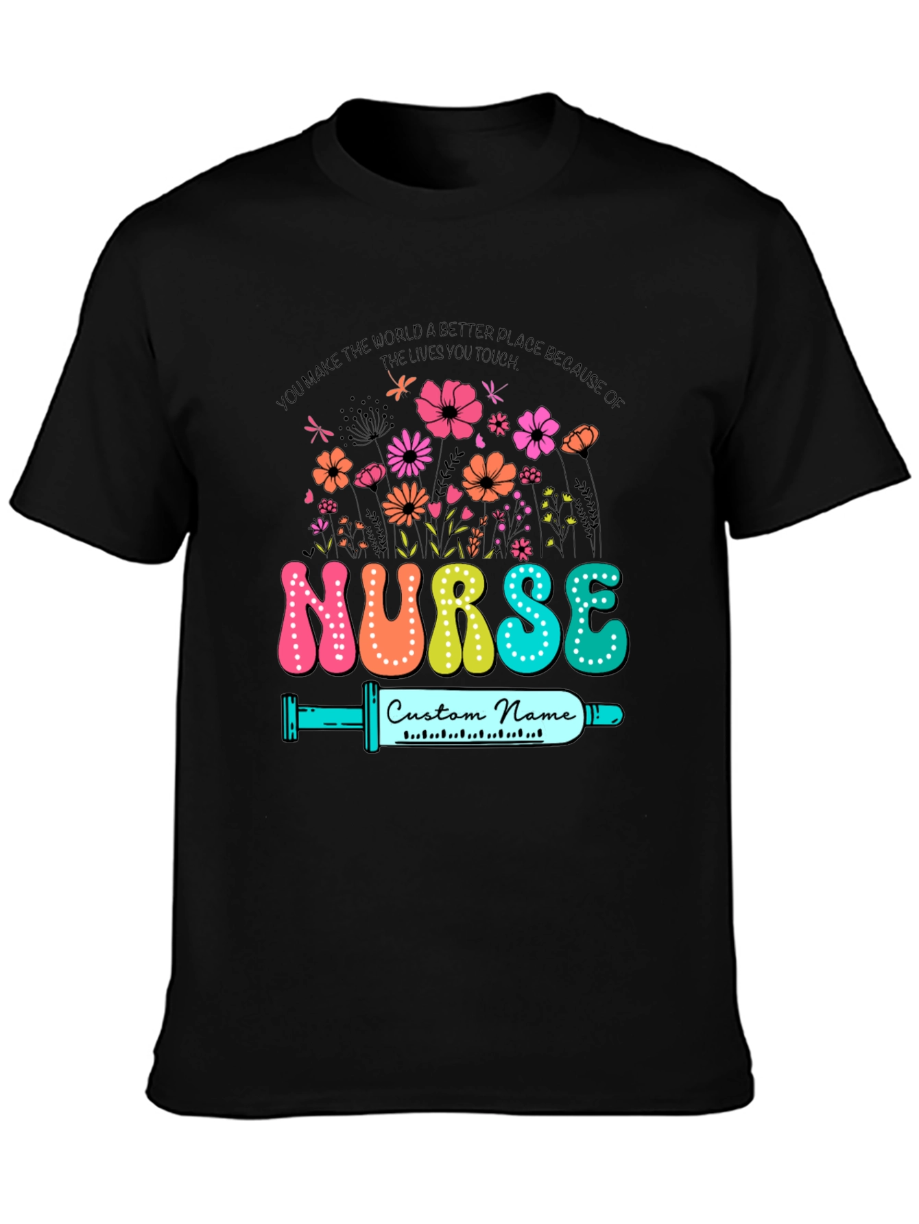 Floral Nurse Custom Name T-Shirt