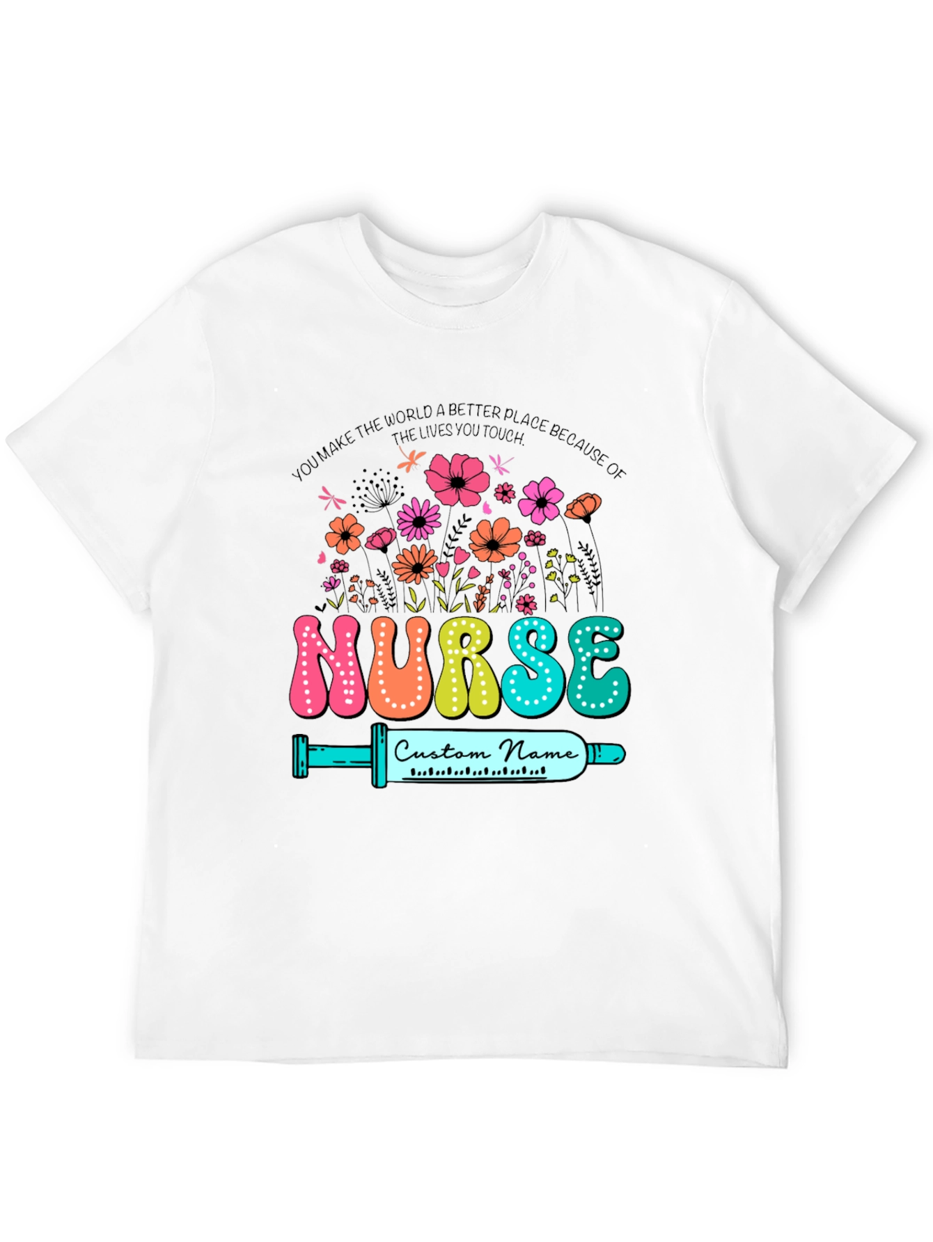 Floral Nurse Custom Name T-Shirt