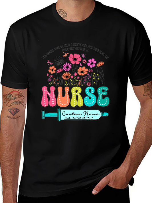 Floral Nurse Custom Name T-Shirt