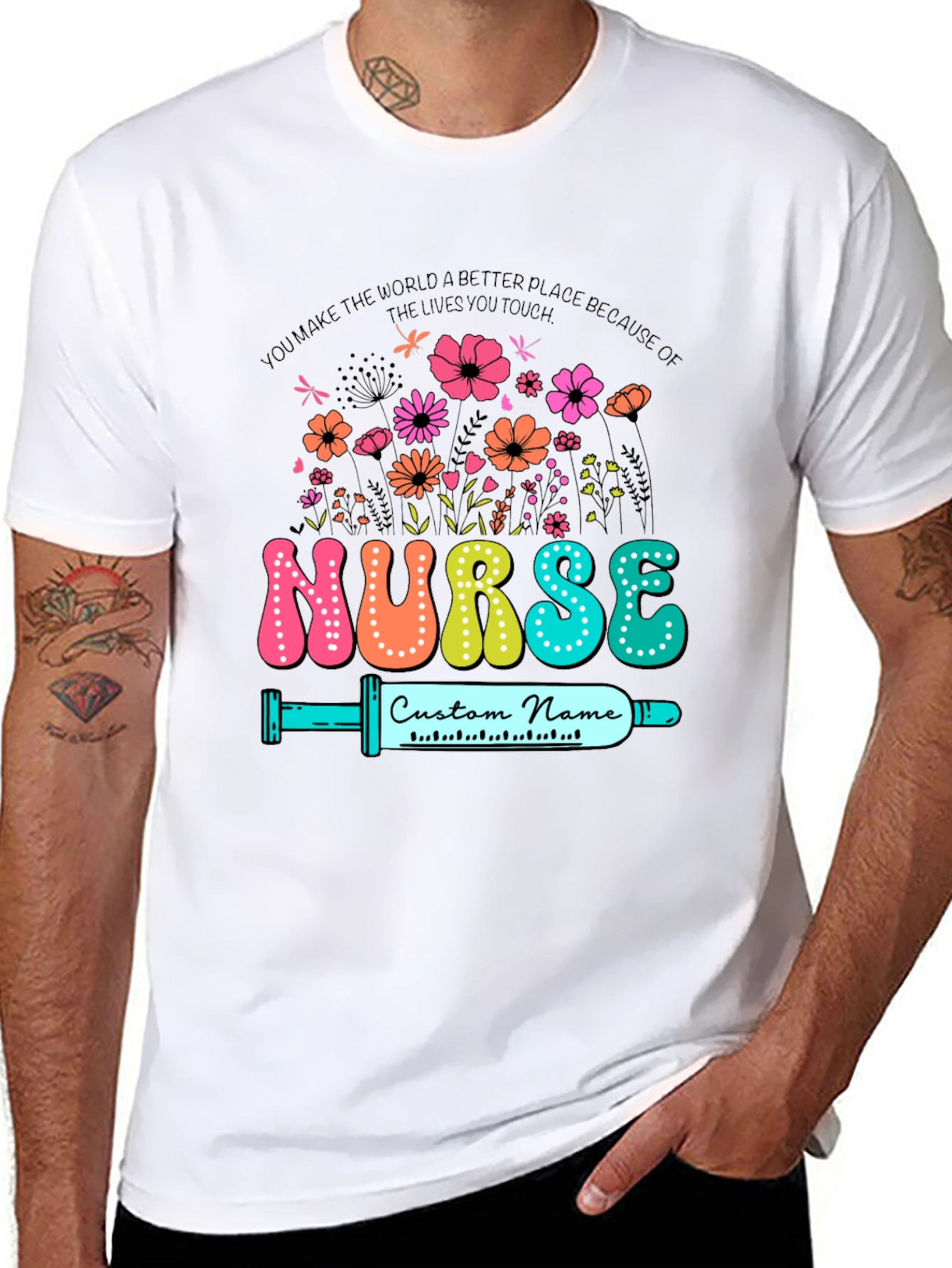 Floral Nurse Custom Name T-Shirt