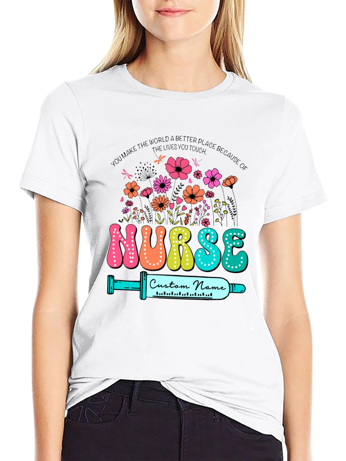 Floral Nurse Custom Name T-Shirt
