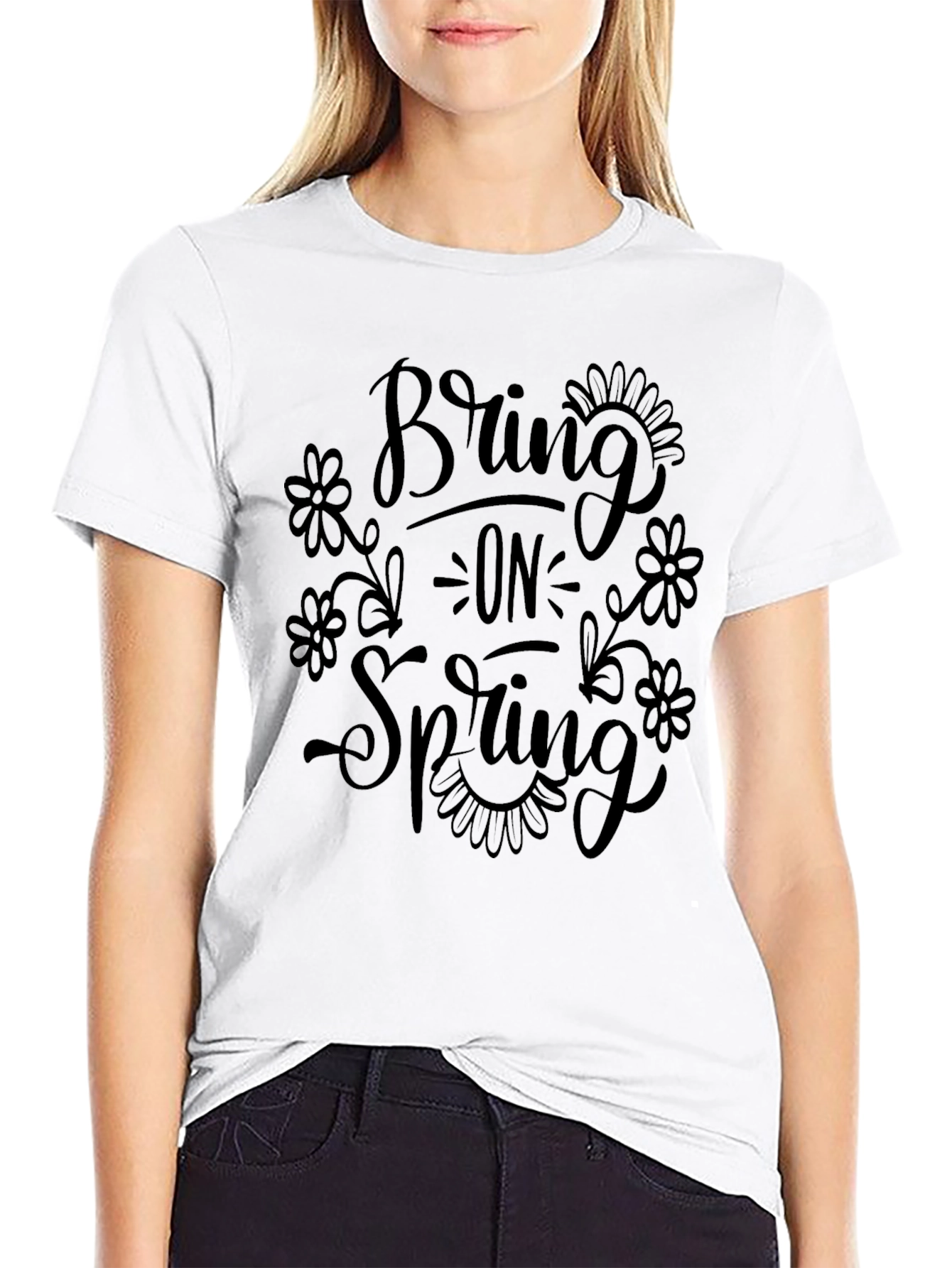 Bring on Spring Black Graphic Tee Shirt
