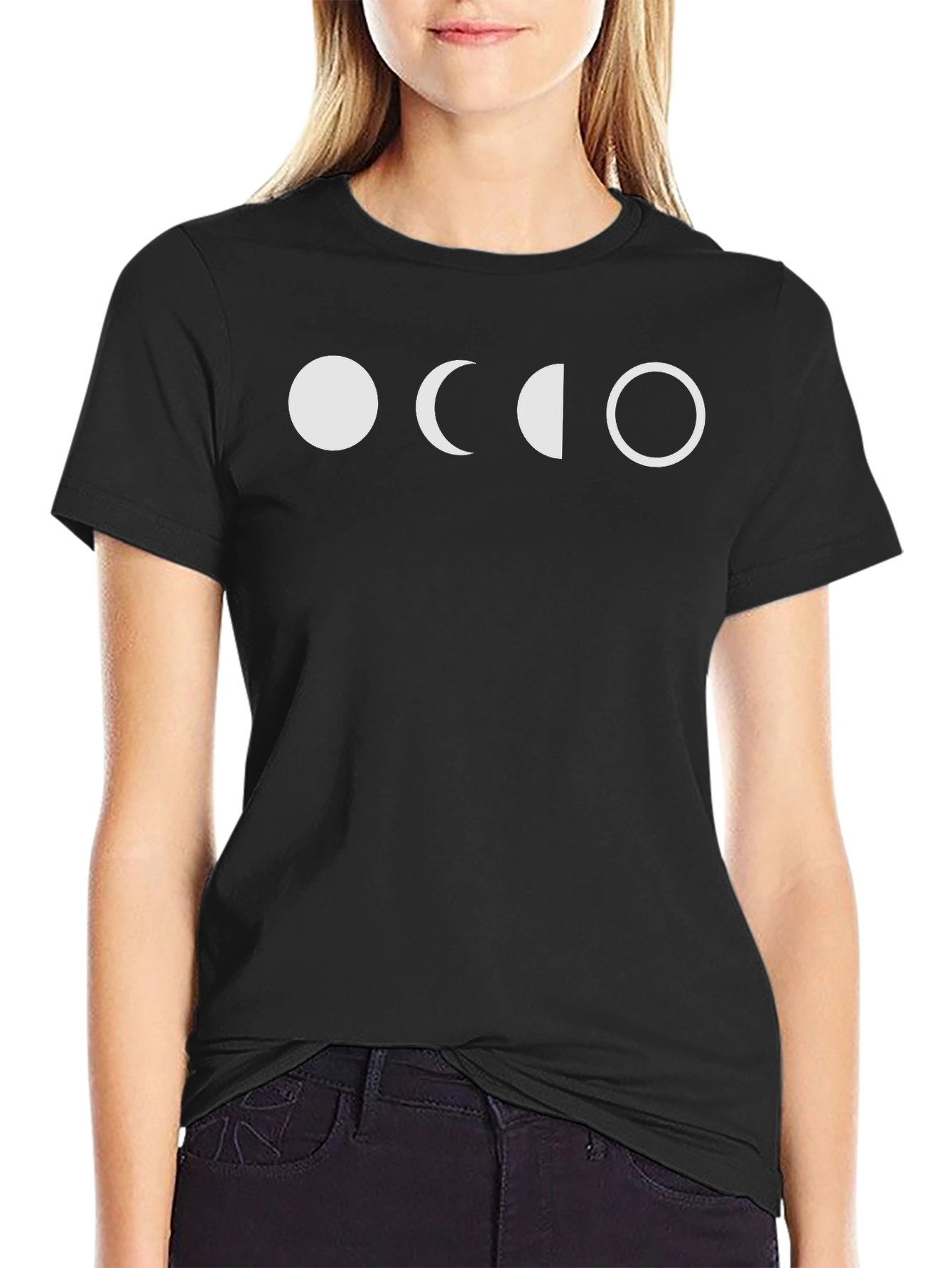 Lunar Phases Graphic Tee - Black Cotton Shirt