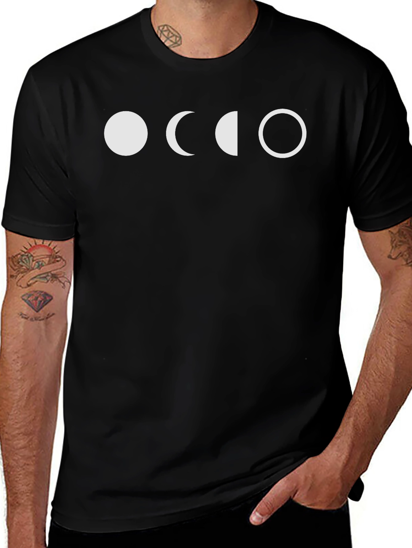 Lunar Phases Graphic Tee - Black Cotton Shirt