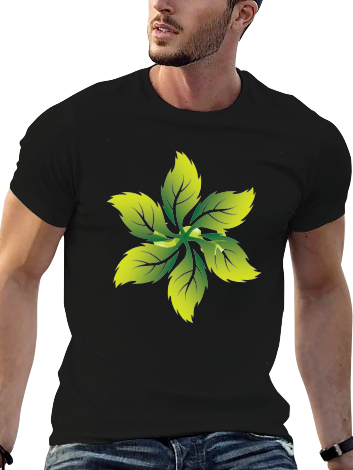 Leaf Print Black Tee - Nature Inspired Graphic T-Shirt