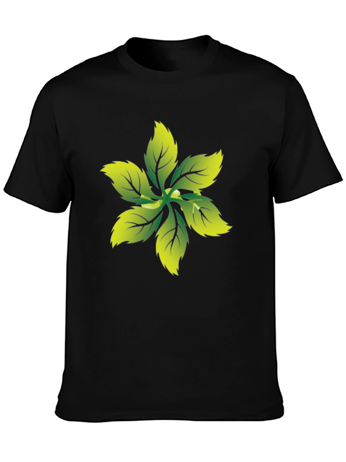Leaf Print Black Tee - Nature Inspired Graphic T-Shirt
