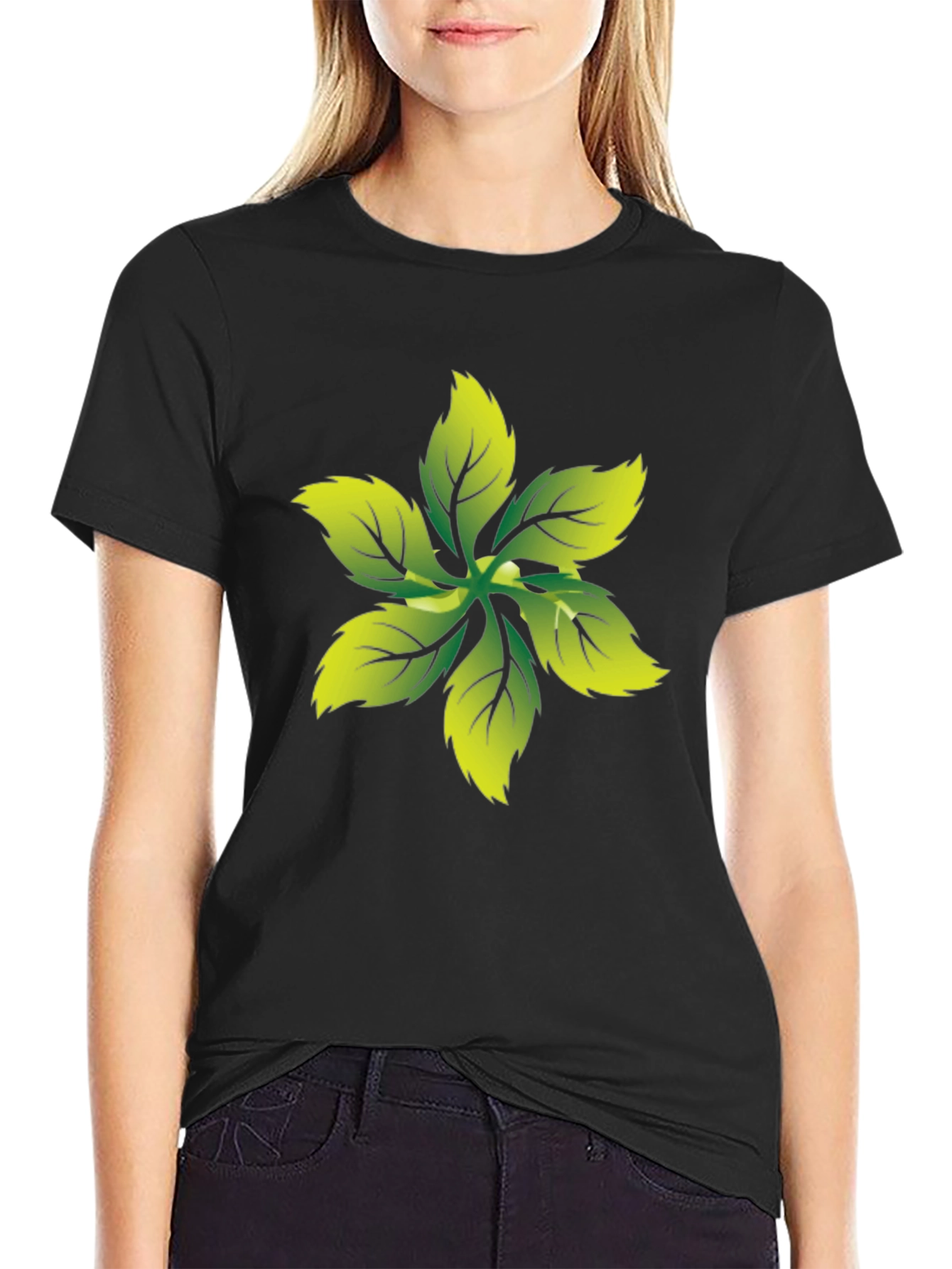 Leaf Print Black Tee - Nature Inspired Graphic T-Shirt