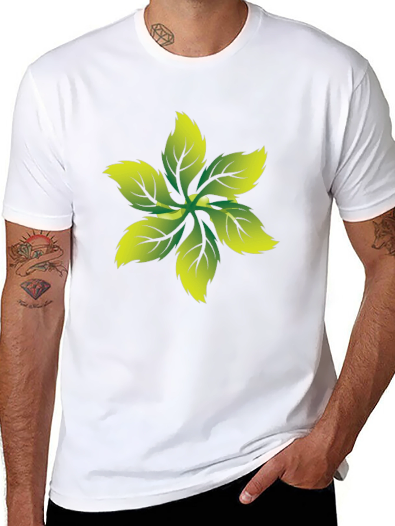 Leaf Print Black Tee - Nature Inspired Graphic T-Shirt