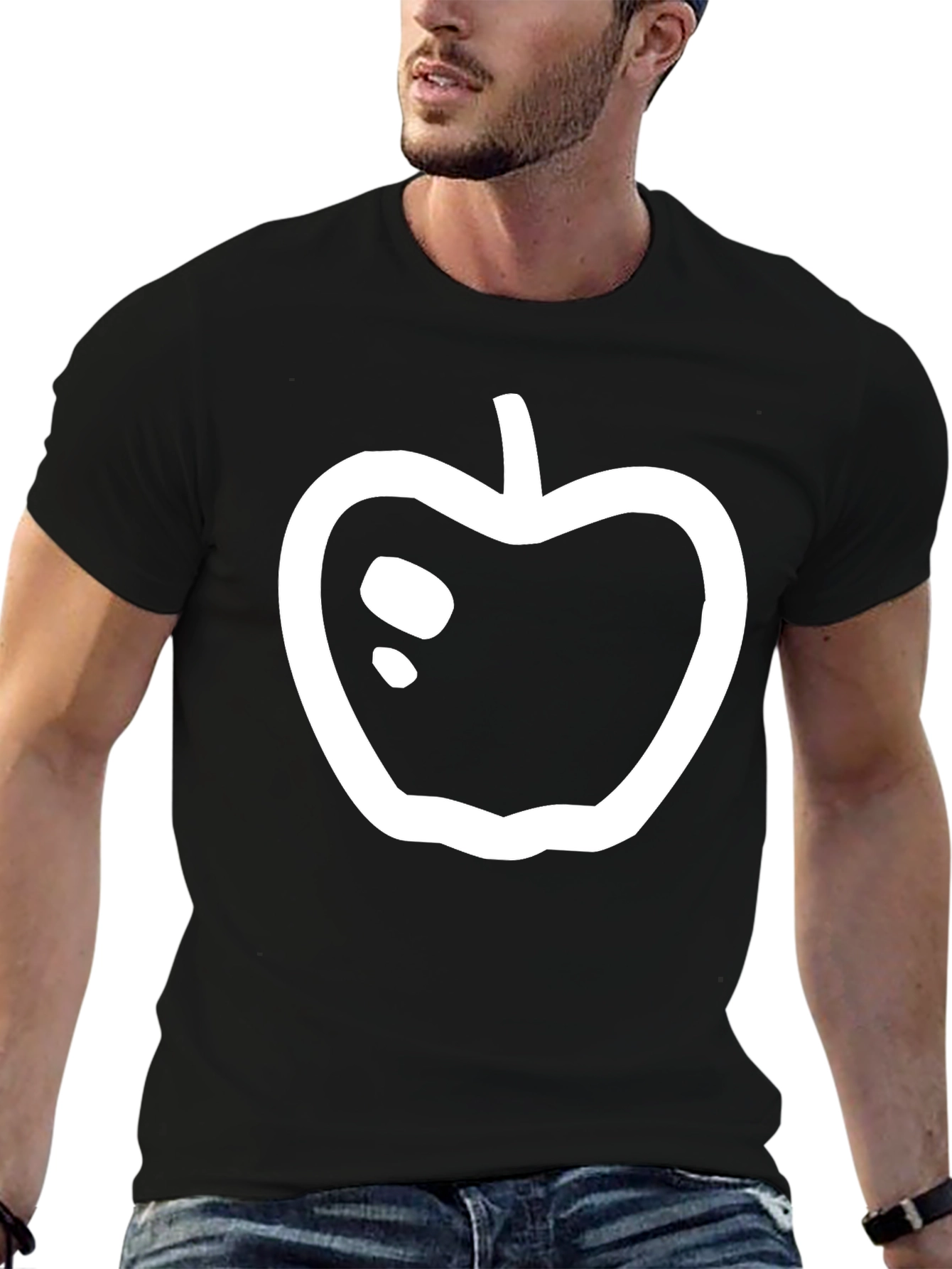 Black T-Shirt with Apple Graphic