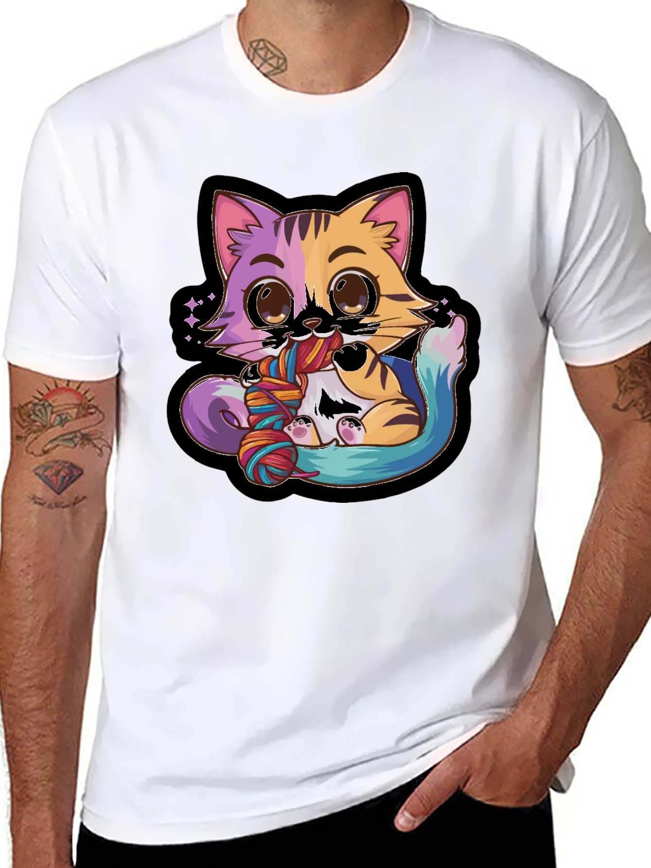 Cute Cat Yarn Lover Black T-Shirt