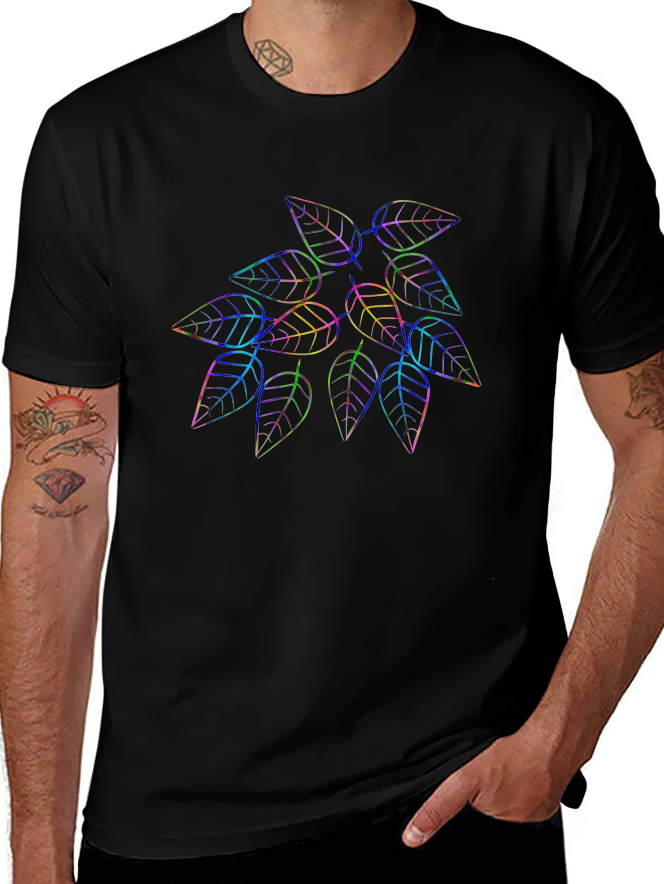 Rainbow Leaf Graphic Tee - Stylish & Unique